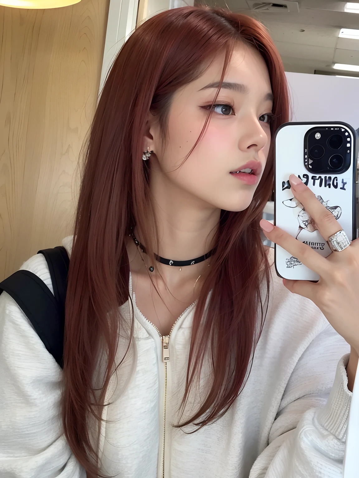 Arafed woman taking a selfie with her cell phone in a room, ulzzang, Jossi de Blackpink, Parque Roseanne de Blackpink, Jinyoung Shin, cruel korean goth girl, Heonhwa Choe, Retrato de Jossi de Blackpink, con el pelo largo, El Corte Hime, con el pelo largo y rojo, Lalisa Manoban de Blackpink, Sun Yunjoo