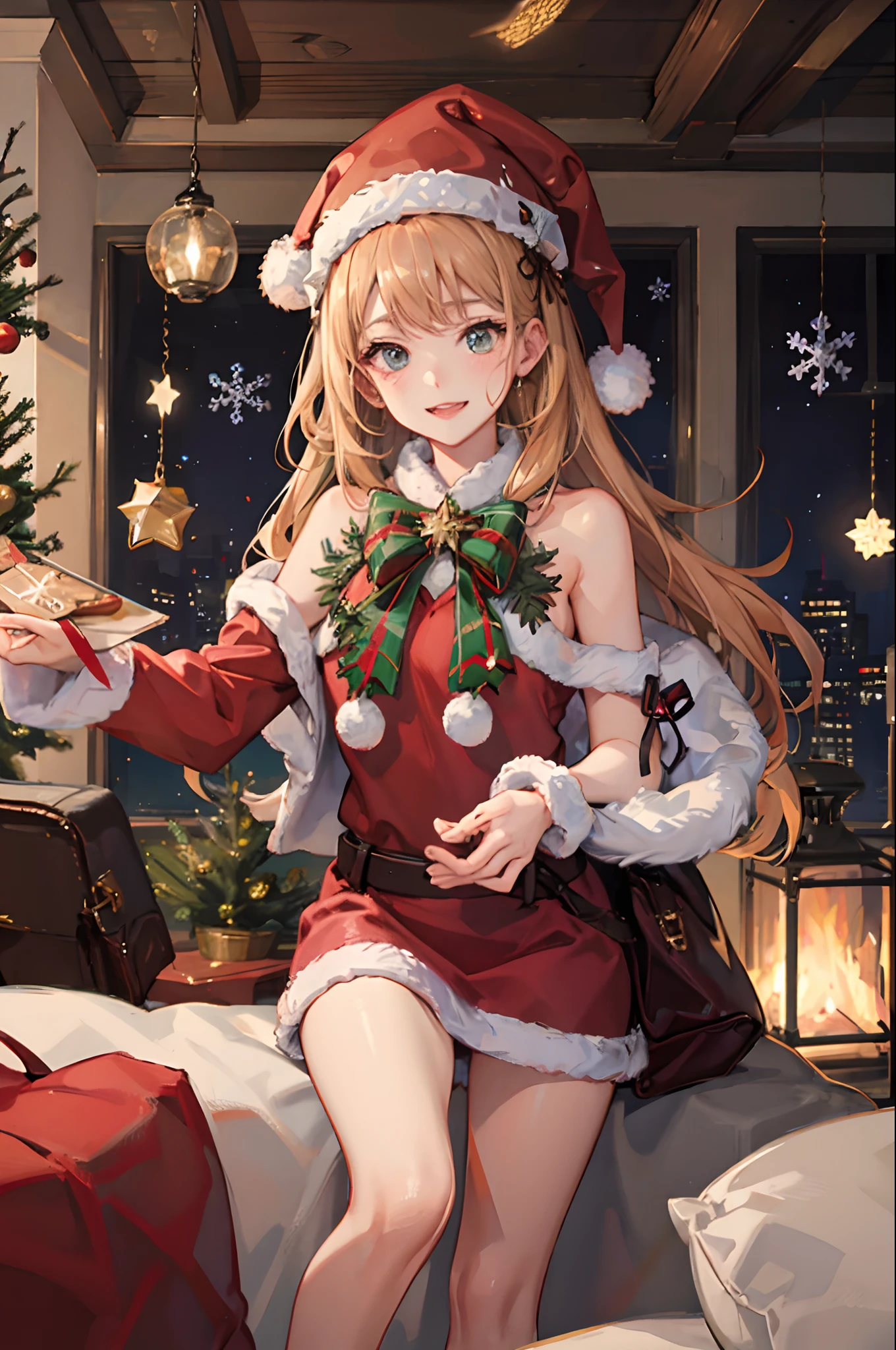 Highest quality,Highest Resolution,艶めかしいクリスマスHigh legレオタード美少女,,Open mouth and dripping tears and saliva,High leg,High Leg,Bedroom,Christmas tree,