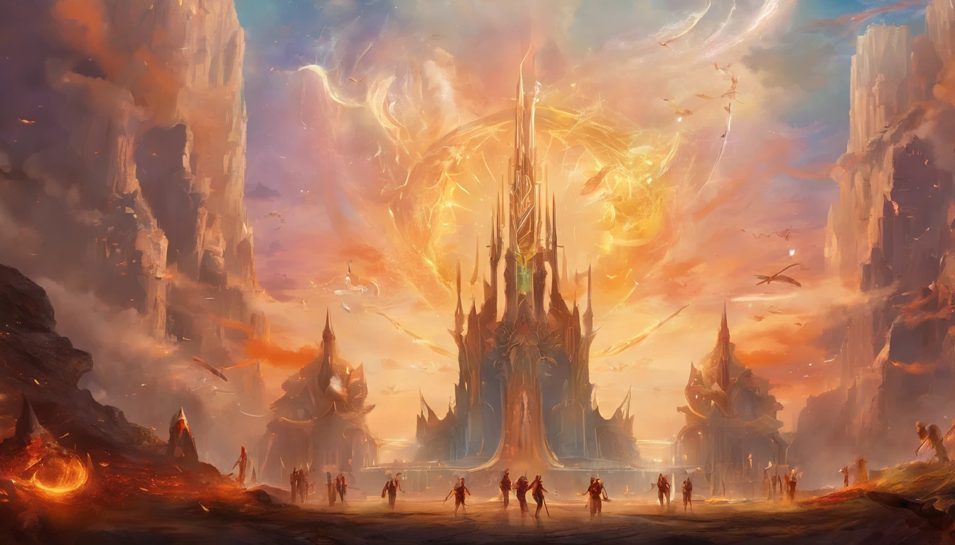A vast army of manly archangels, com grandes asas de fogo, empunhando espadas, vestindo armadura dourada com detalhes pretos e dispostos em fileiras, alta qualidade,8k