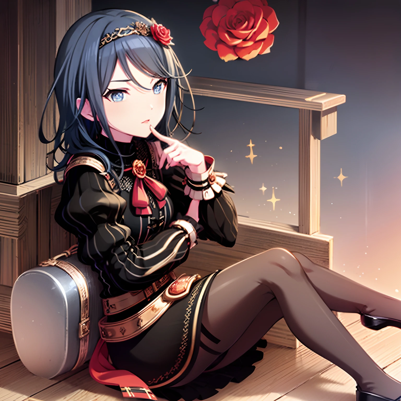 ot
Default
2023/10/11 10:06:02
black eyes, detailed face, ichika3rd, looking at viewer, short hair, long sleeves, dress, jewelry, sitting, flower, pantyhose, hairband, food, shoes, striped, puffy sleeves, belt, black footwear, black dress, high heels, cup, black pantyhose, sparkle, fruit, rose, arm support, bottle, tiara, juliet sleeves, red flower, gem, hair over shoulder, light particles, vertical stripes, finger to mouth, alcohol, drinking glass, minigirl, red rose, brown dress, oversized object, orange (fruit), orange slice, whiskey