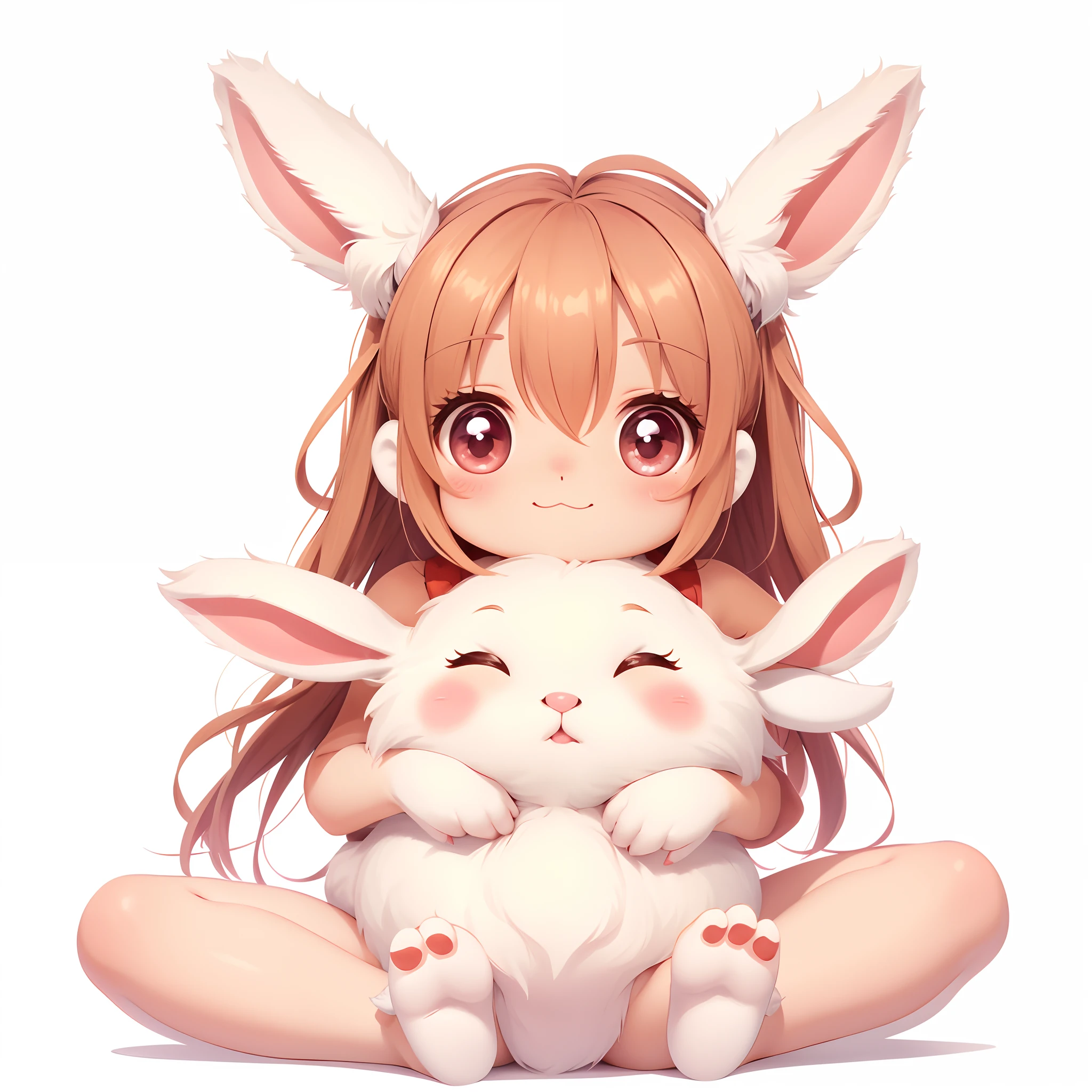 chibi rabbit with fluffy ears, sticker style, plain background