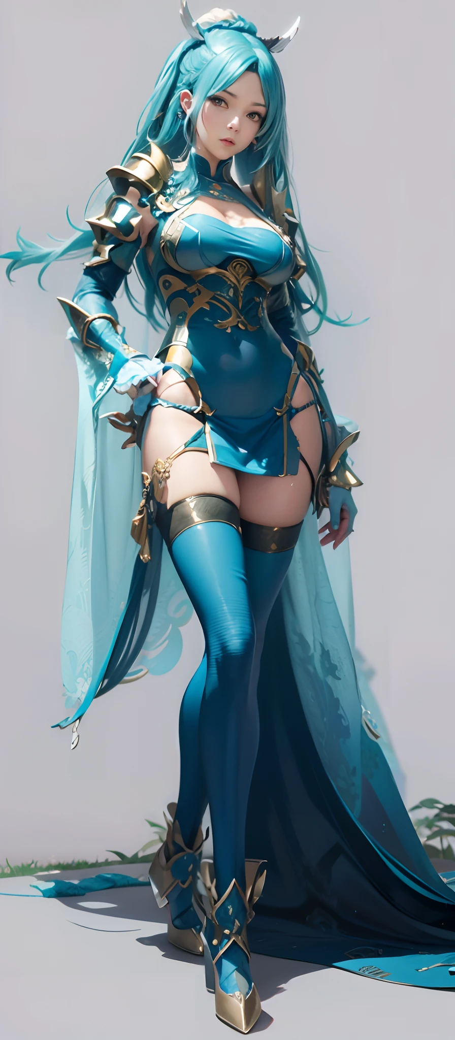 blue  hair,hentail realism, shadowing,，character sheets, reference sheet, Standing painting, 8K, Super detail, 1080p, Women's HD，femele, 16k, A high resolution, Best quality, High quality, Anatomically correct, Masterpiece, ccurate, hyper HD，As graceful as a swan，unreal-engine， Ghibli-like colors,   anime big breast,  Standing painting, ssee-through，Hanfu