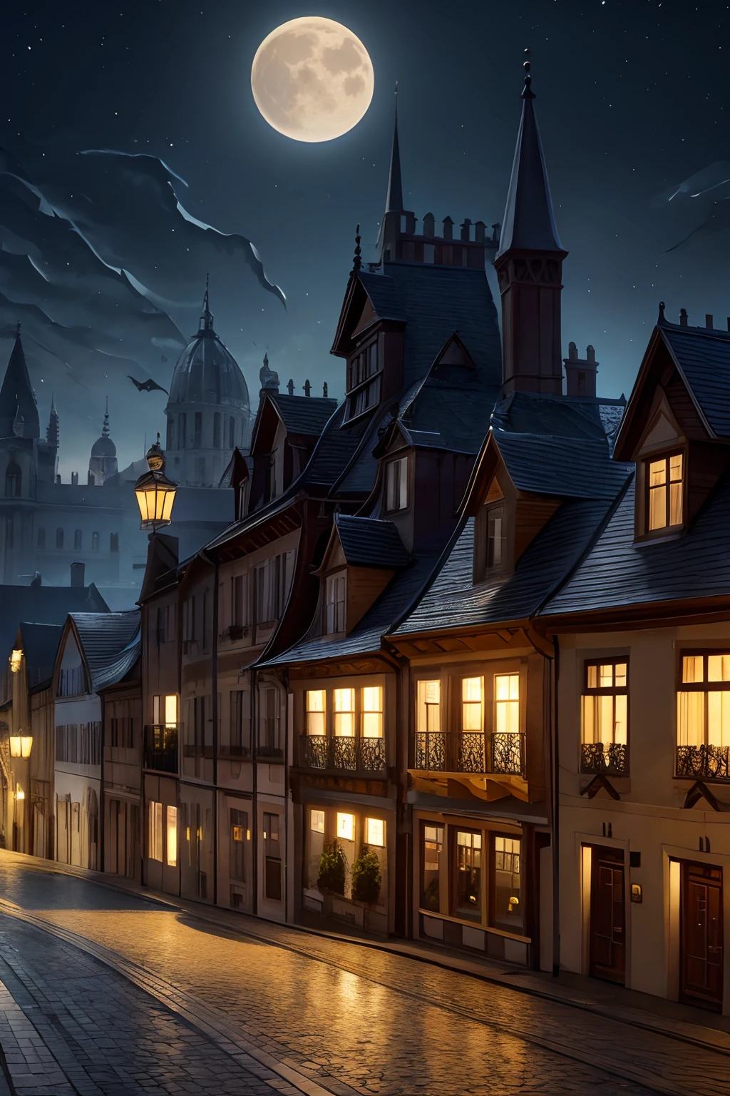 European style buildings Moon Halloween