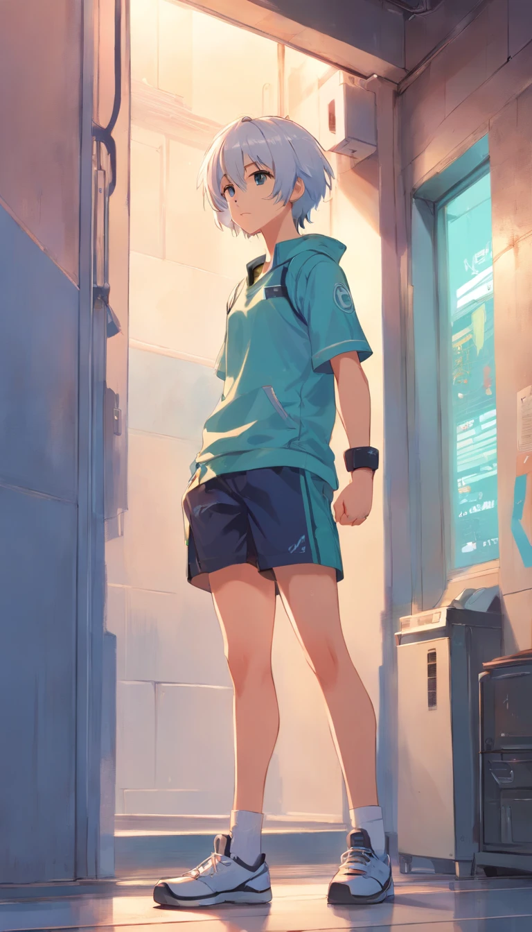 best qualtiy, tmasterpiece, 超高分辨率, realisticlying, 1 boy,(long white hair),Heterochromic pupils,Smoke with your back against the wall,There are scars from fights on the face,Tunic,(White boxing holster),leather shoes,wall,wide angles