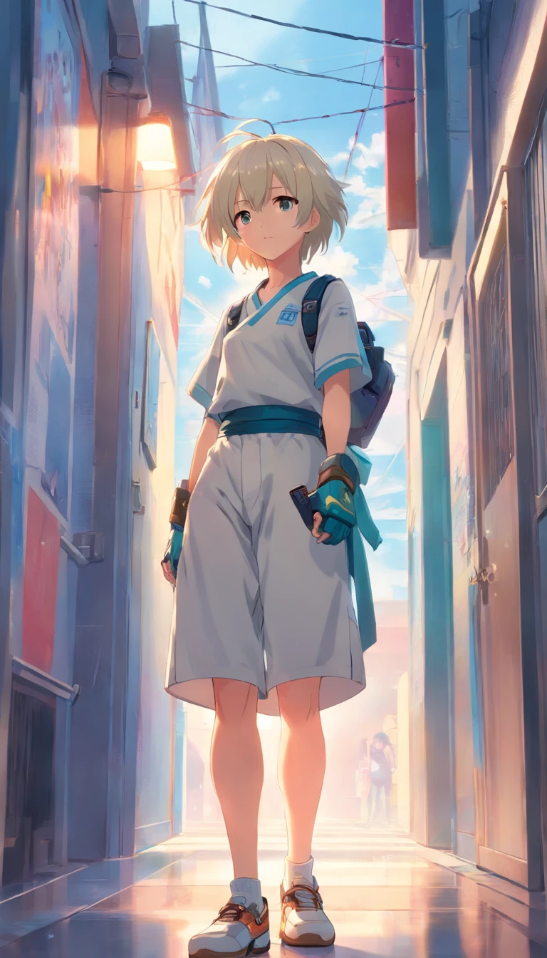 best qualtiy, tmasterpiece, 超高分辨率, realisticlying, 1 boy,(long white hair),Heterochromic pupils,Smoke with your back against the wall,There are scars from fights on the face,Tunic,(White boxing holster),leather shoes,wall,wide angles