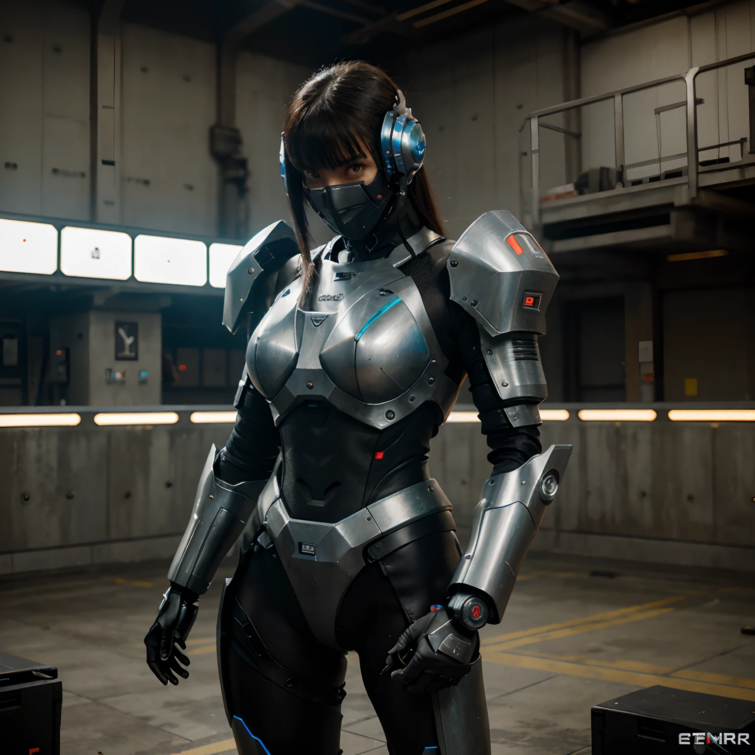 cyberpunked、Futuristic, postapocalypse、Lone Armored Warrior、ember、Tall and lean、Robotic arm、 Glossy metal body、Best Quality、Sharp focus、Weapons loaded、Oil Painting