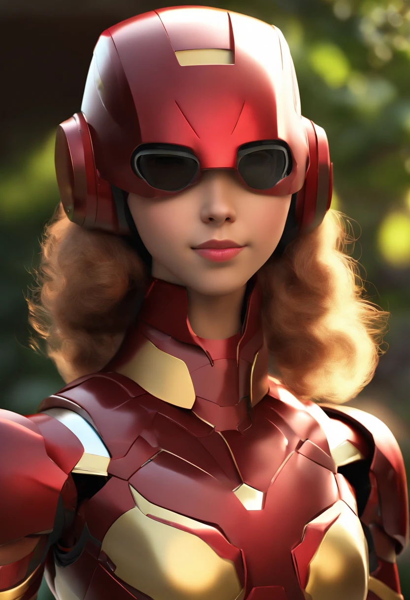 an 10 year old busty female teen cartoon character in an ironman hat and ironman backpack, (((ironman backpack))), (((ironman shirt))), ((ironman apparel))), Anime, Cute 3D rendering, Unreal engine 5, Anime style, 8 K, 3d rendering, surreal adventure rendering, anime 3D, 3d rendering