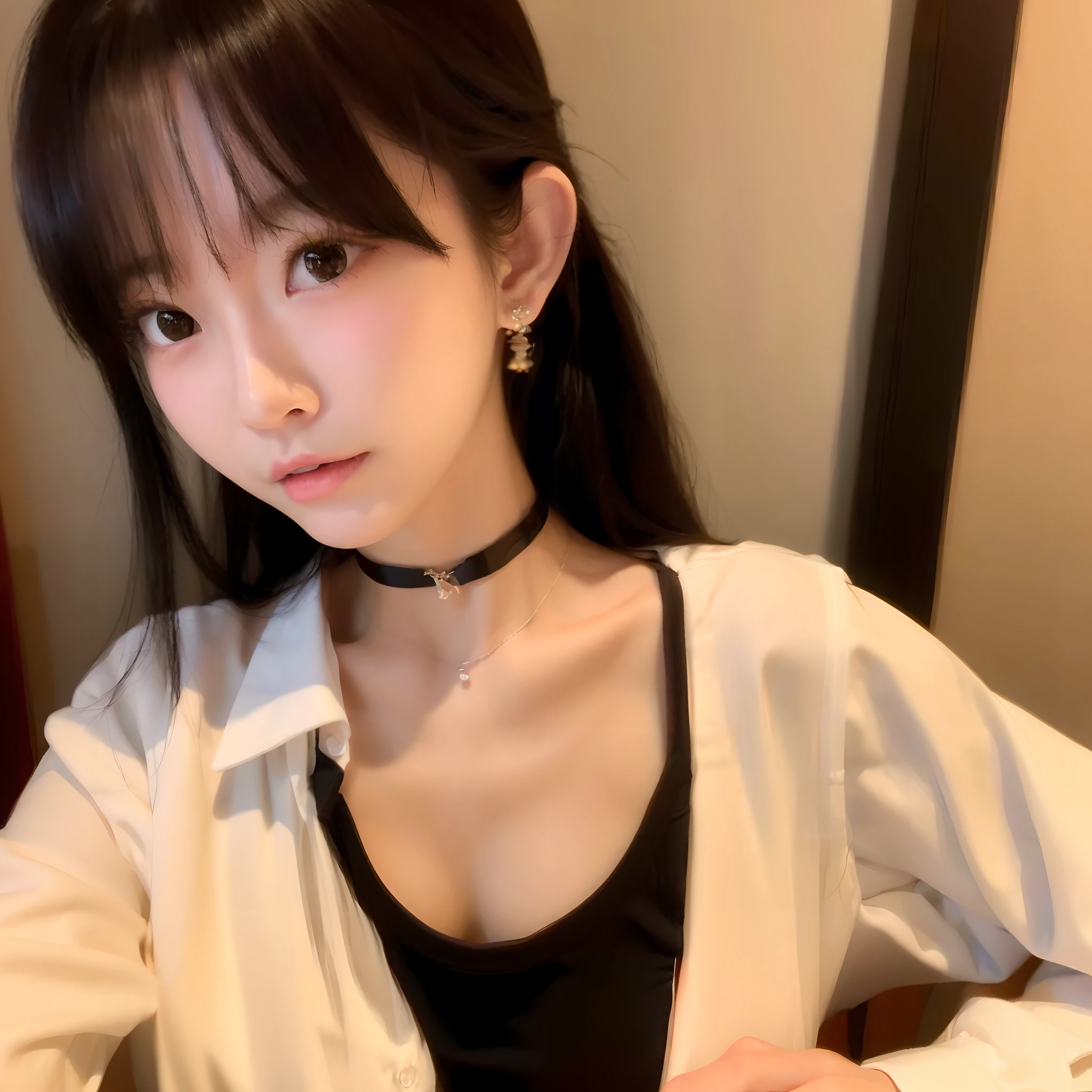 there is a woman that is taking a selfie in a mirror, 19-year-old girl, selfie of a young woman, anime thai girl, 1 8 yo, beads cross onbare chest, mai anh tran, nivanh chanthara, 18 years old, 🤤 girl portrait, young cute wan asian face, 8k selfie photograph