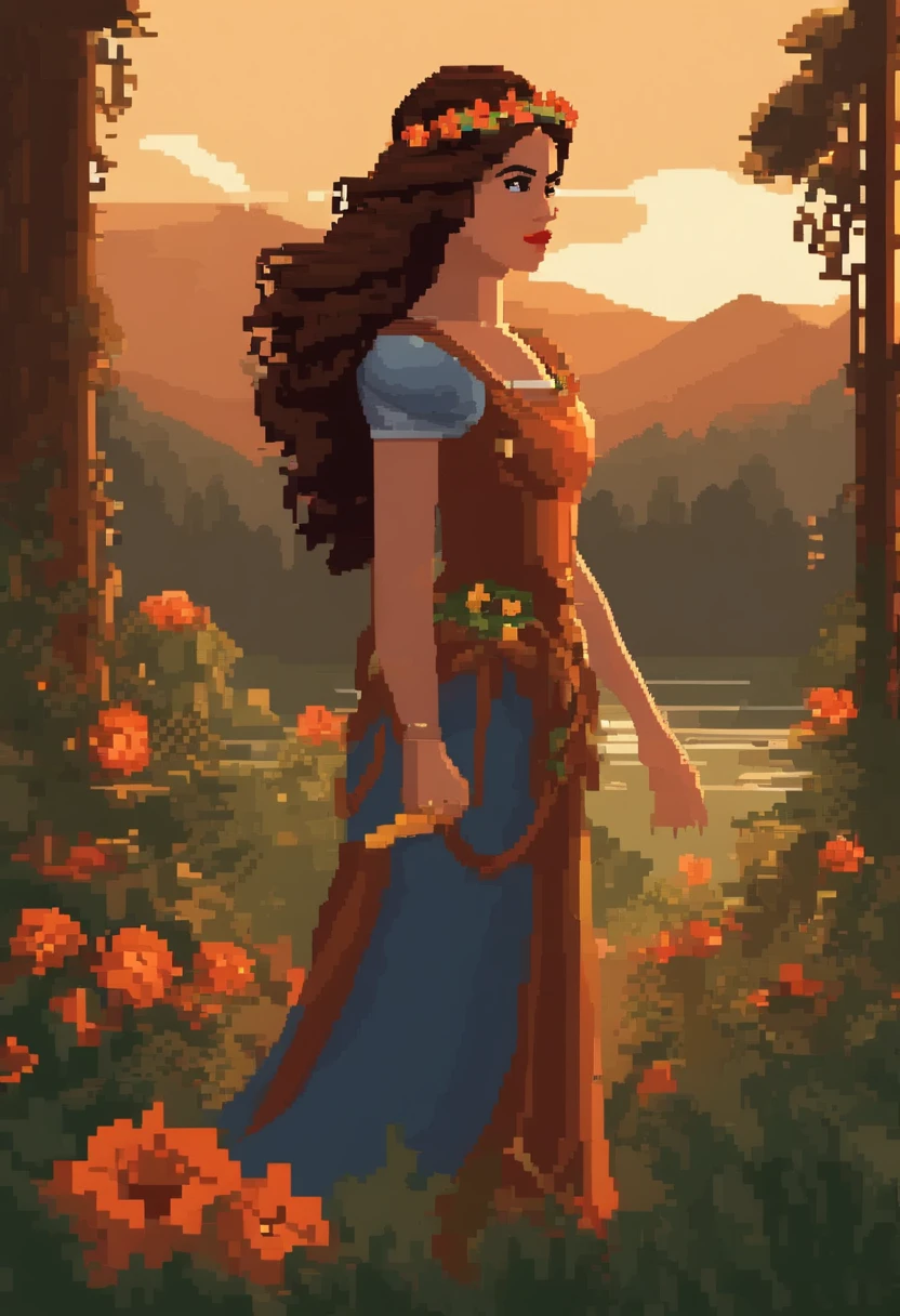 Pixel art de uma jovem mulher ruiva em uma floresta de costas, bela arte detalhada do pixel, Pixel Art detalhado, Lo-fidel retro video games, Pixel Art Conceitual, arte detalhada do pixel, estilo Pixel Art, cidade de pixel, pixel art animation, Pixel Art de alta qualidade, mulher de costas segura uma espada pixel art, #Pixel Art:3, # Pixel Art, #Pixel Art, Magical Medieval Pixelart