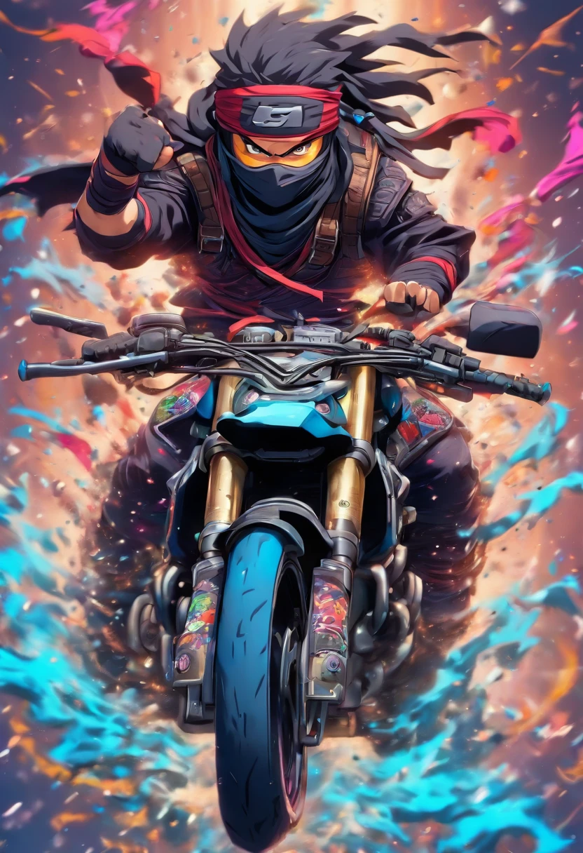 ninja motorcycle, 3d splash color with ART LOGO NAME TXT Big "davi dog loco"