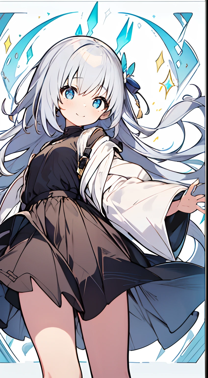masutepiece, Best Quality,Illustration, Wallpaper, ultra -detail, Absurd beauty, 1beautiful girl、Big eyes with sparkle、Hair fluttering in the wind、♡、Smaller head、miscievous smile:1.3、Angle looking up from below、♥️