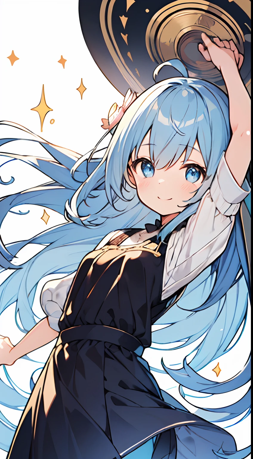 masutepiece, Best Quality,Illustration, Wallpaper, ultra -detail, Absurd beauty, 1beautiful girl、Big eyes with sparkle、Hair fluttering in the wind、♡、Smaller head、miscievous smile:1.3、Angle looking up from below、♥️