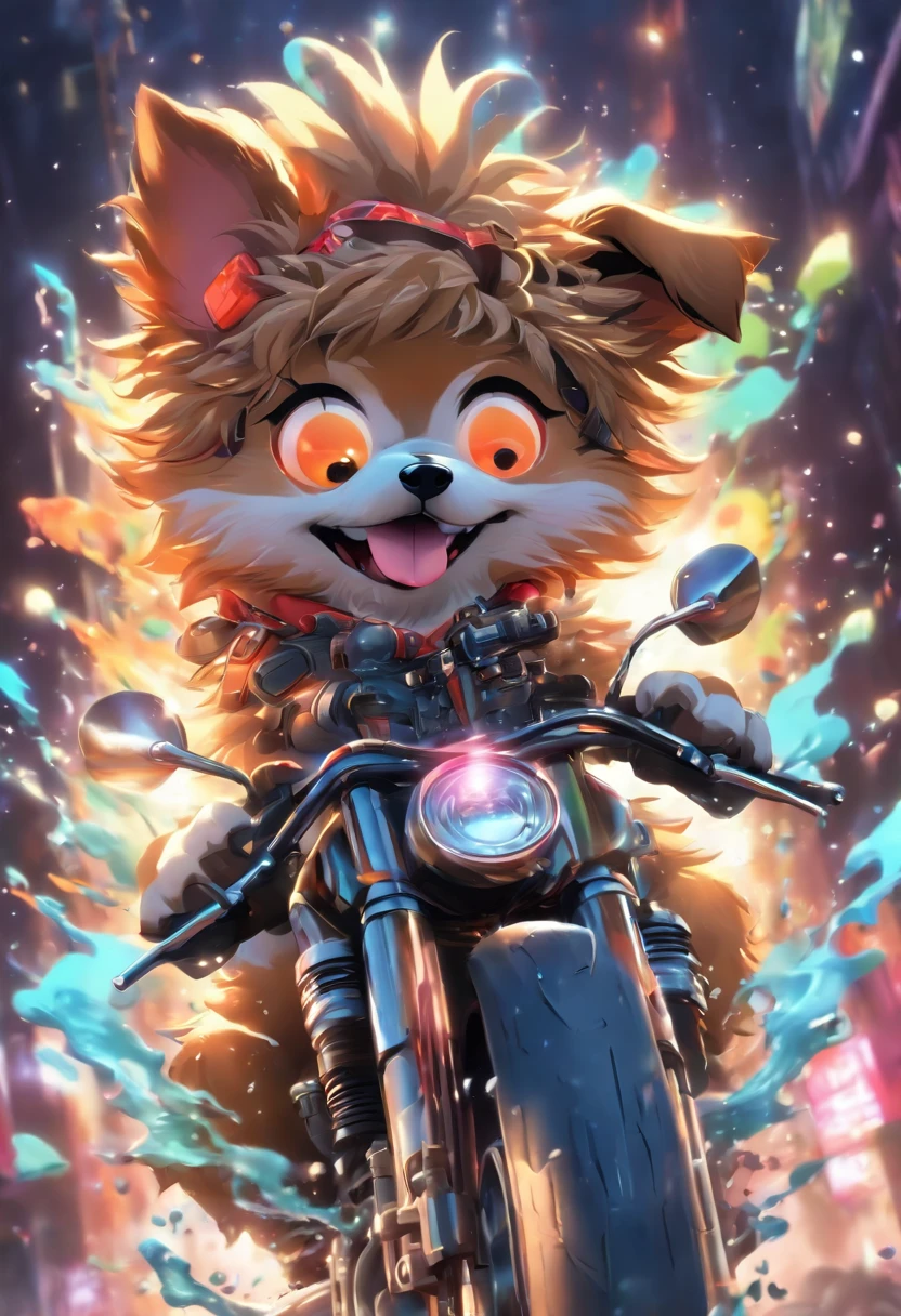 dog motorcycle, 3d splash color with ART LOGO NAME TXT Big "davi dog loco"