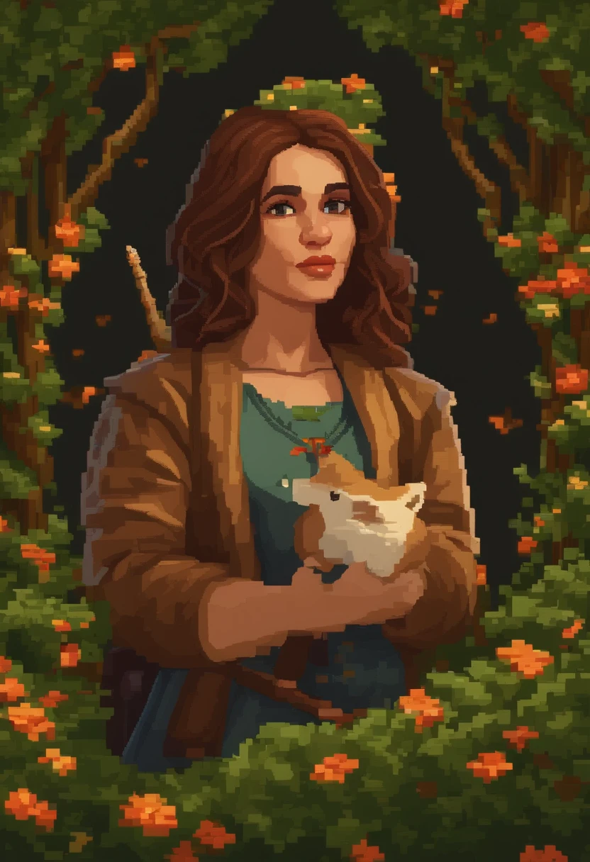 Pixel art de uma jovem mulher de ceblos longos e vermelhos em pixel, em uma floresta de costas de longe, bela arte detalhada do pixel, Pixel Art detalhado, Lo-fidel retro video games, Pixel Art Conceitual, arte detalhada do pixel, estilo Pixel Art, pixel art animation, Pixel Art de alta qualidade, mulher de costas segura uma espada pixel art, #Pixel Art:3, # Pixel Art, #Pixel Art, Pixelart Medieval Magical Realistic Beautiful Pixelart, mulher usa roupa de batalha em pixel