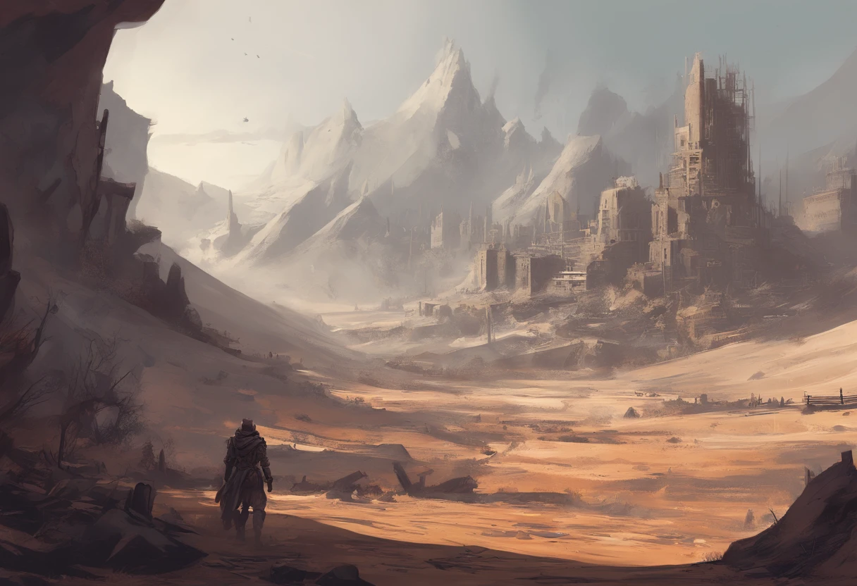 Post-apocalyptic wars, Shades of white, Nero, A desert , shadowing, Gloomy atmosphere, darkly, ((natta)), The breadth of the landscape, book cover,Wasteland,,Shabby clothing,patches,Rusty samurai armor,samurais,masks。