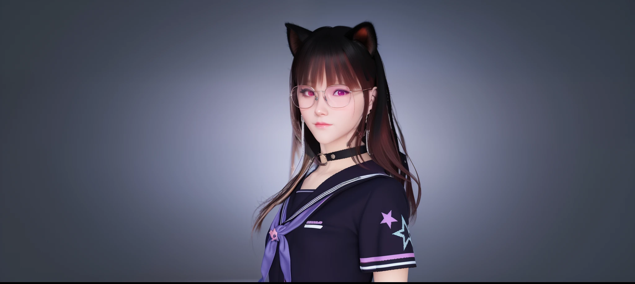 a close up of a woman in a cat suit with glasses, realistic anime 3 d style, girl with cat ears, 3 d anime realistic, anime girl with cat ears, anime styled 3d, anime realism style, hyperrealistic schoolgirl, attractive cat girl, 8k portrait render, realistic schoolgirl, kawaii realistic portrait, anime style. 8k