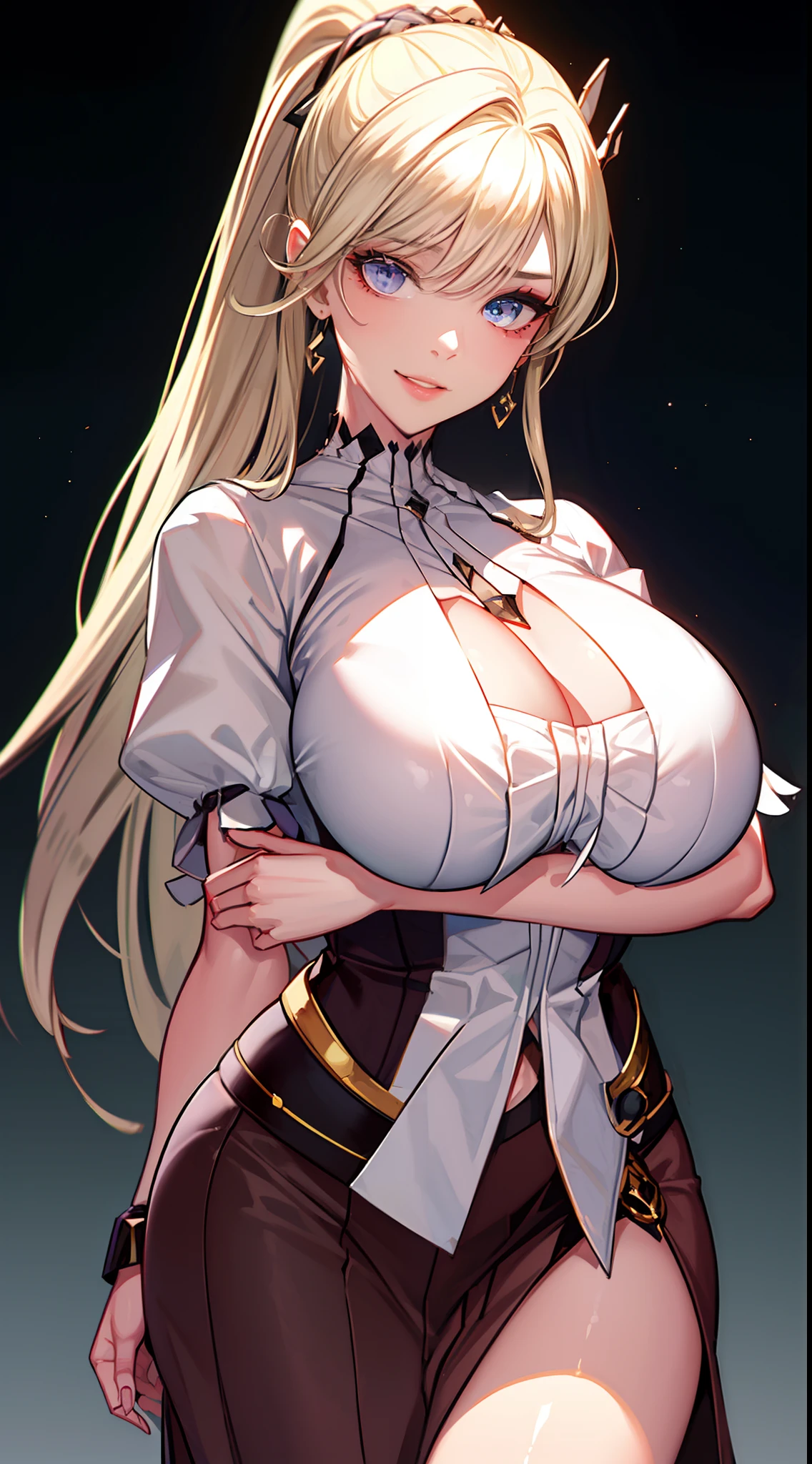 8K, masutepiece, Raw photo, Best Quality, Photorealistic, Highly detailed CG Unity 8k wallpaper, depth of fields, Cinematic Light, Lens Flare, Ray tracing, (Extremely beautiful face, Beautiful lips, Beautiful eyes), intricate detail face, ((Ultra detailed skin)) 1girl in, In the Dark, deepshadow, Pretty Korean girl, Kpop Idol, 1 girl, (Very slim and slender fit muscular body:1.3), ((Looking at Viewer)),(Big smile:1.3), (Blurred background),(No people in the background:1.3), Beautiful earrings, Bracelets, Clear eyes, Walking, (pale skin), (Big eyes), Face forward, (Golden bristles), (Full body shot), , ((blue high waist skirt)), , (Looking at Viewer:1.3) opened breast, Very slim, medium breasts, ass forcus, Before the eyebrows, thick thighs((whiteshirt:1.3)), (double-breasted,Underbust:1.2), Short sleeves, buttonGap,Frameless glasses,Corset Belt,Beautiful ponytail,a blond,