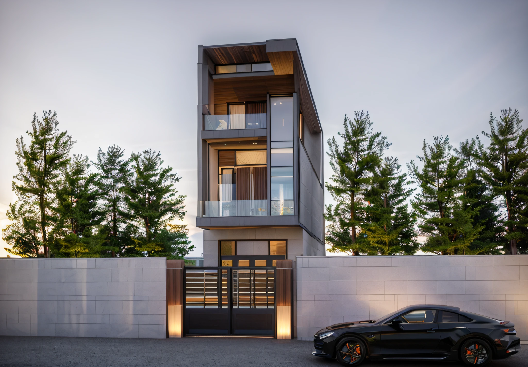 villa modern,night, Realistic, exterior, sunlight, house, RAW photo, 8k uhd, dslr, (high detailed skin:1.3), soft lighting, ultra quality, film grain, Fujifilm XT3, sharp image, best quality, authentic, hight quality,