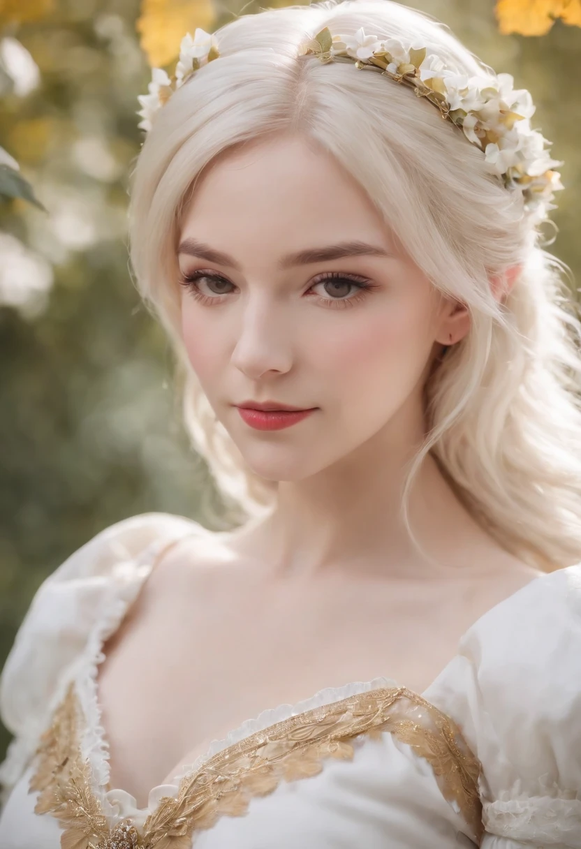 a close up of a girl cosplaying yoimiya from Genshin impact, portrait of very beautiful cosplayer girl, 4k hd. snow white hair, soft portrait shot 8 k, beautiful elven princess, soft flawless pale skin, blonde - haired princess, pale glowing skin, medieval princess, blonde elvish empress, soft pale golden skin, soft pale white skin