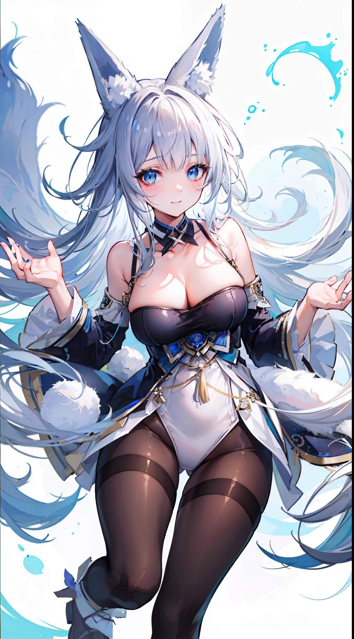 Light smile, whaite hair, 8K, Best quality,black pantyhose,shinano,fox ears,white hair,bunny girl clothes.