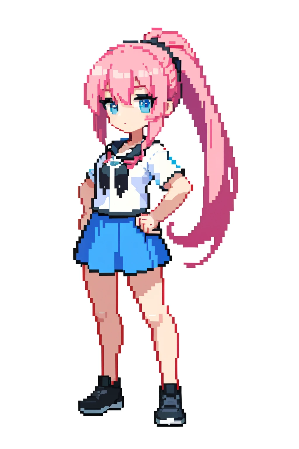(masterpiece, top quality, best quality), pixel,pixel art,1girl,full body, pony tail, pink hair