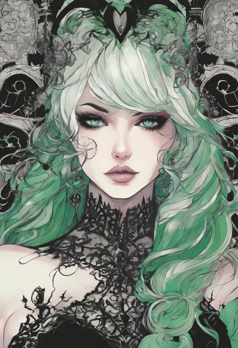 um close up de uma mulher em um traje com cabelo cianose olhos cianos brilhantes, Bright green pumpkins, Lois van Baarle e Rossdraw, Artgerm e Lois van Baarle, Artgerm e RossDrew, rossdraw desenho animado vibrante, Succubus bonito, Estilo Ross Tran, Rossdraw 2. 5, inspirado em Ross Tran, estilo de arte de halloween, Artgerm extremamente detalhado