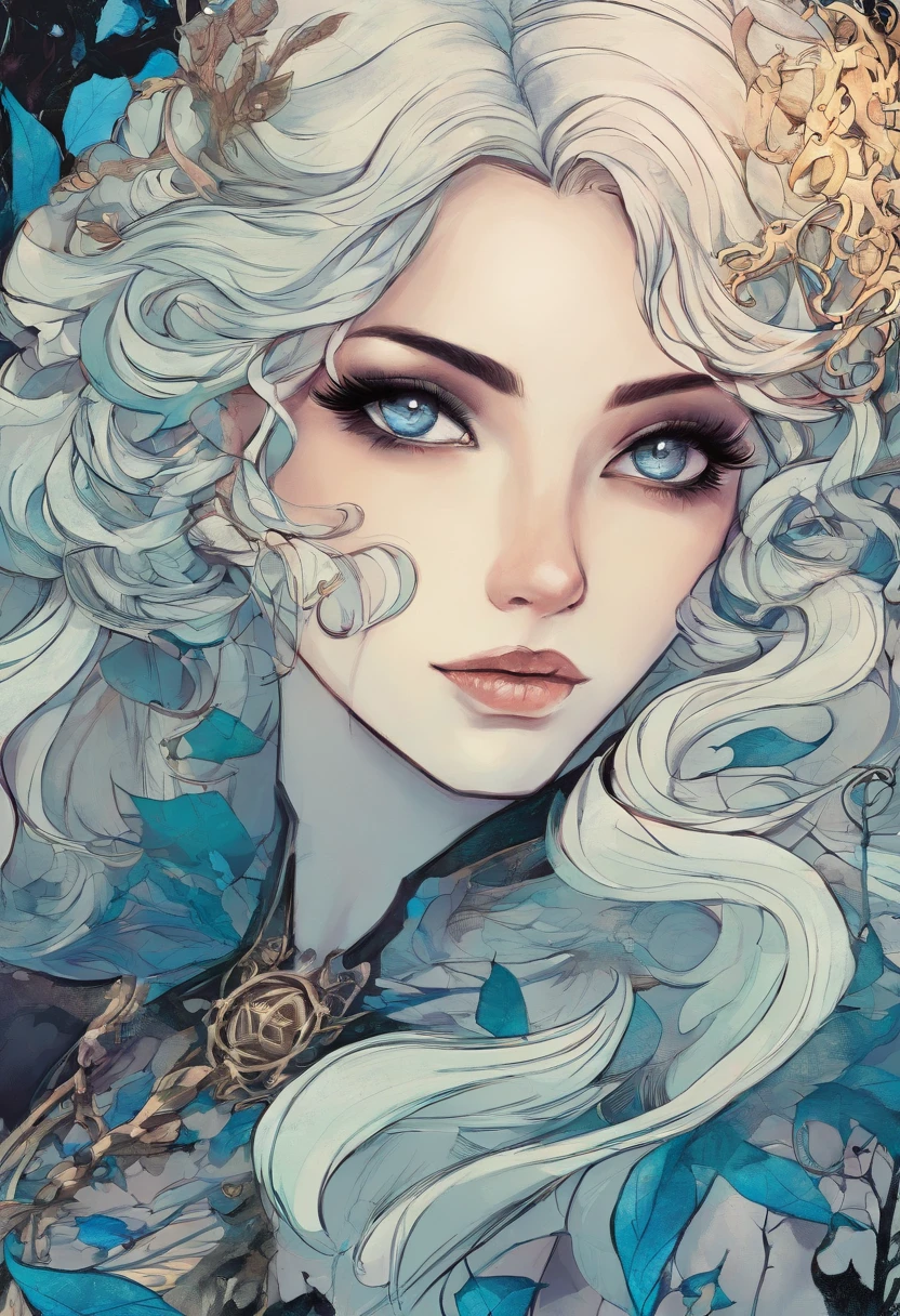 um close up de uma mulher em um traje com cabelo  azul cianos e olhos azul cianos brilhantes, Bright green pumpkins, Lois van Baarle e Rossdraw, Artgerm e Lois van Baarle, Artgerm e RossDrew, rossdraw desenho animado vibrante, Succubus bonito, Estilo Ross Tran, Rossdraw 2. 5, inspirado em Ross Tran, estilo de arte de halloween, Artgerm extremamente detalhado