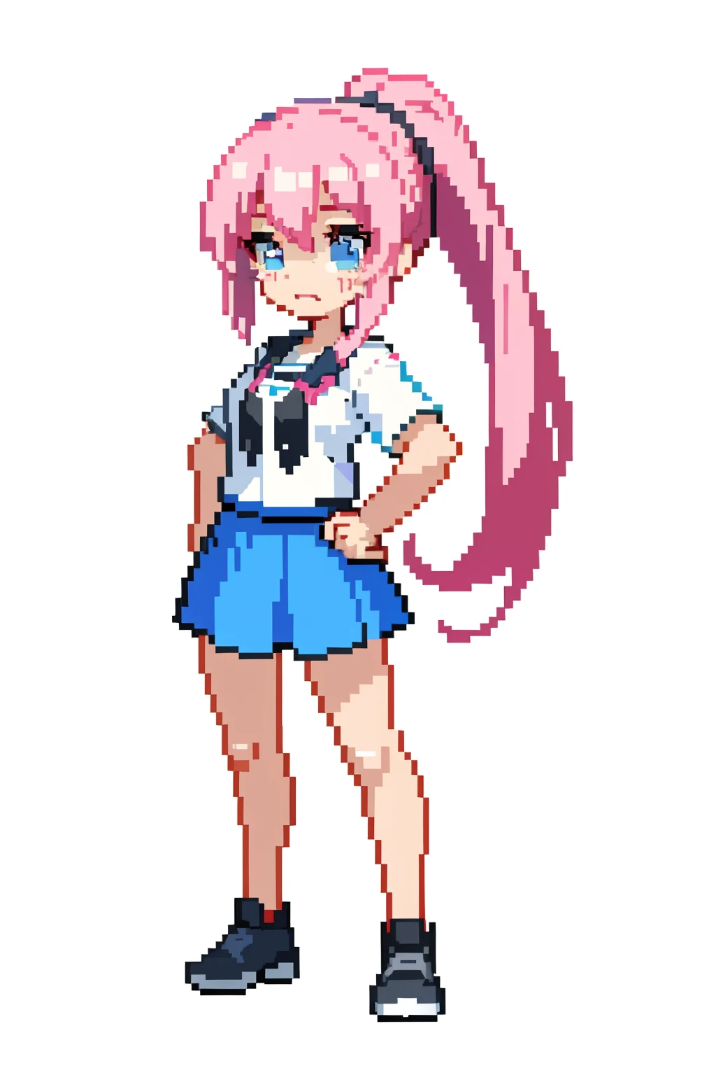 (masterpiece, top quality, best quality), pixel,pixel art,1girl,full body, pony tail, pink hair, crying, tears.