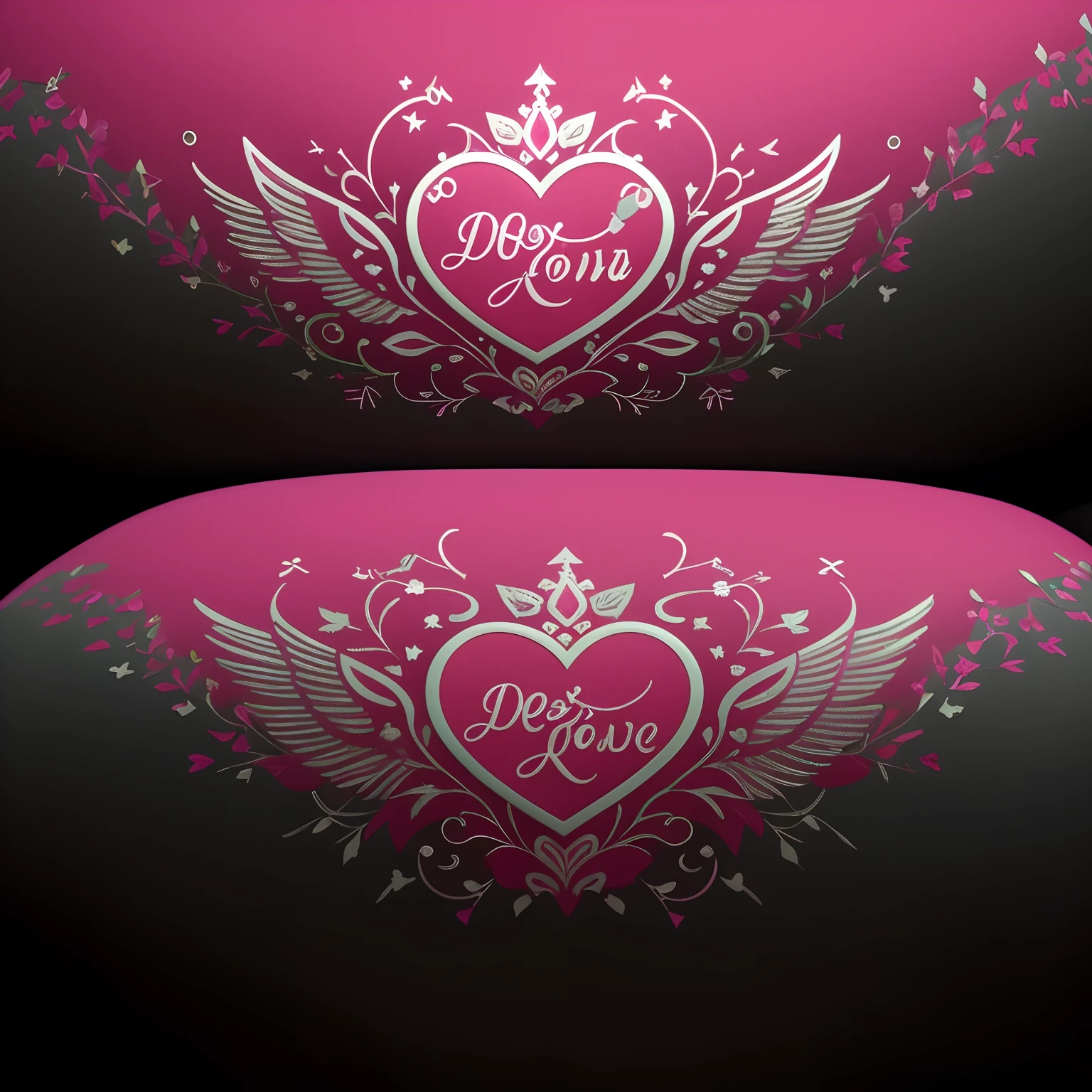 A closeup of two pink pillows with heart and wings, coroa de (lasers rosa |), Arte Conceitual do Amor, Poder Rosa, Crown Prince of Pink Gears, Highly detailed fun, LoversLab, sempre depois da alta, full card design, heart emblem on chest, arte vetorial do design do adesivo, fuchsia skin below the armor, design de adesivos, design de patch de ombro