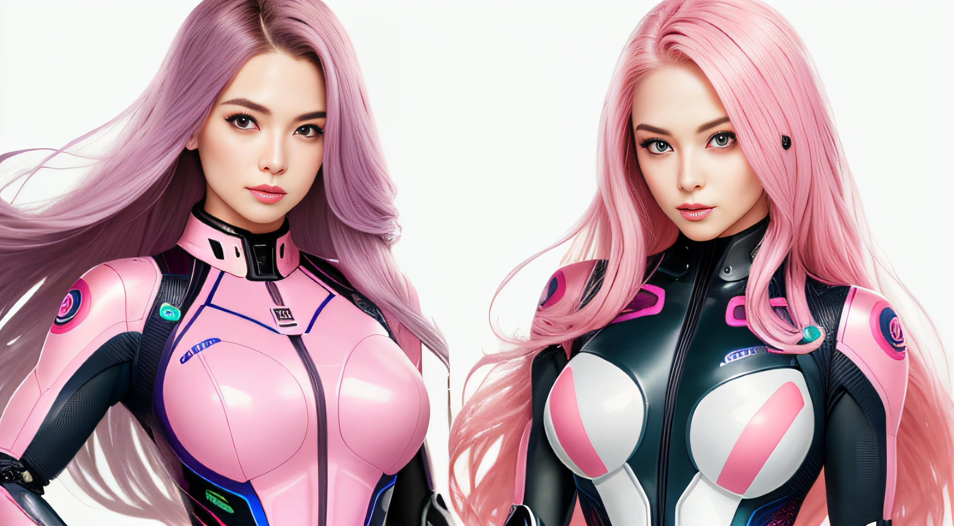pink evangelion suit, pretty woman, stunning proportions, blue hair, smile