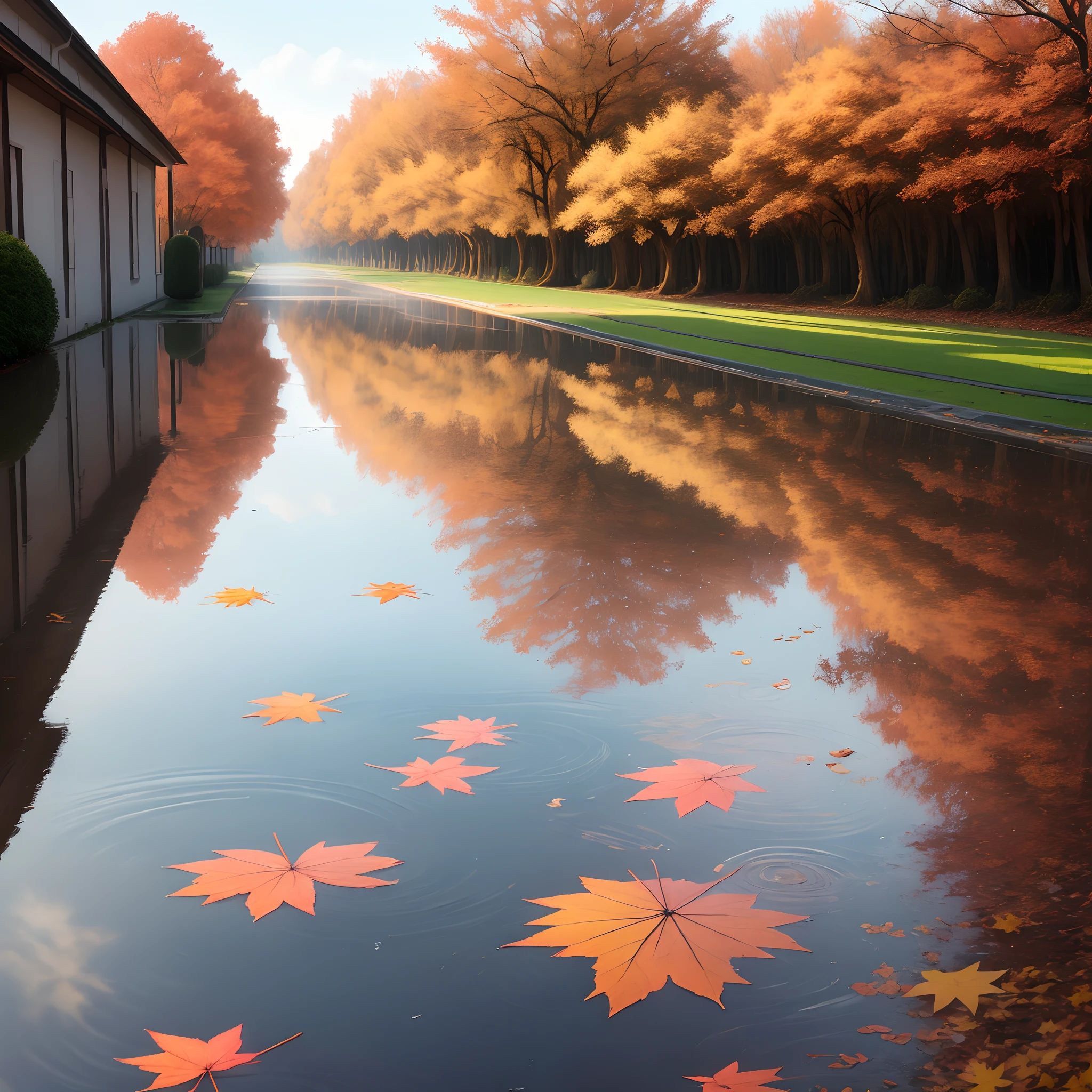 Autumn Day, puddles, Sateen,
