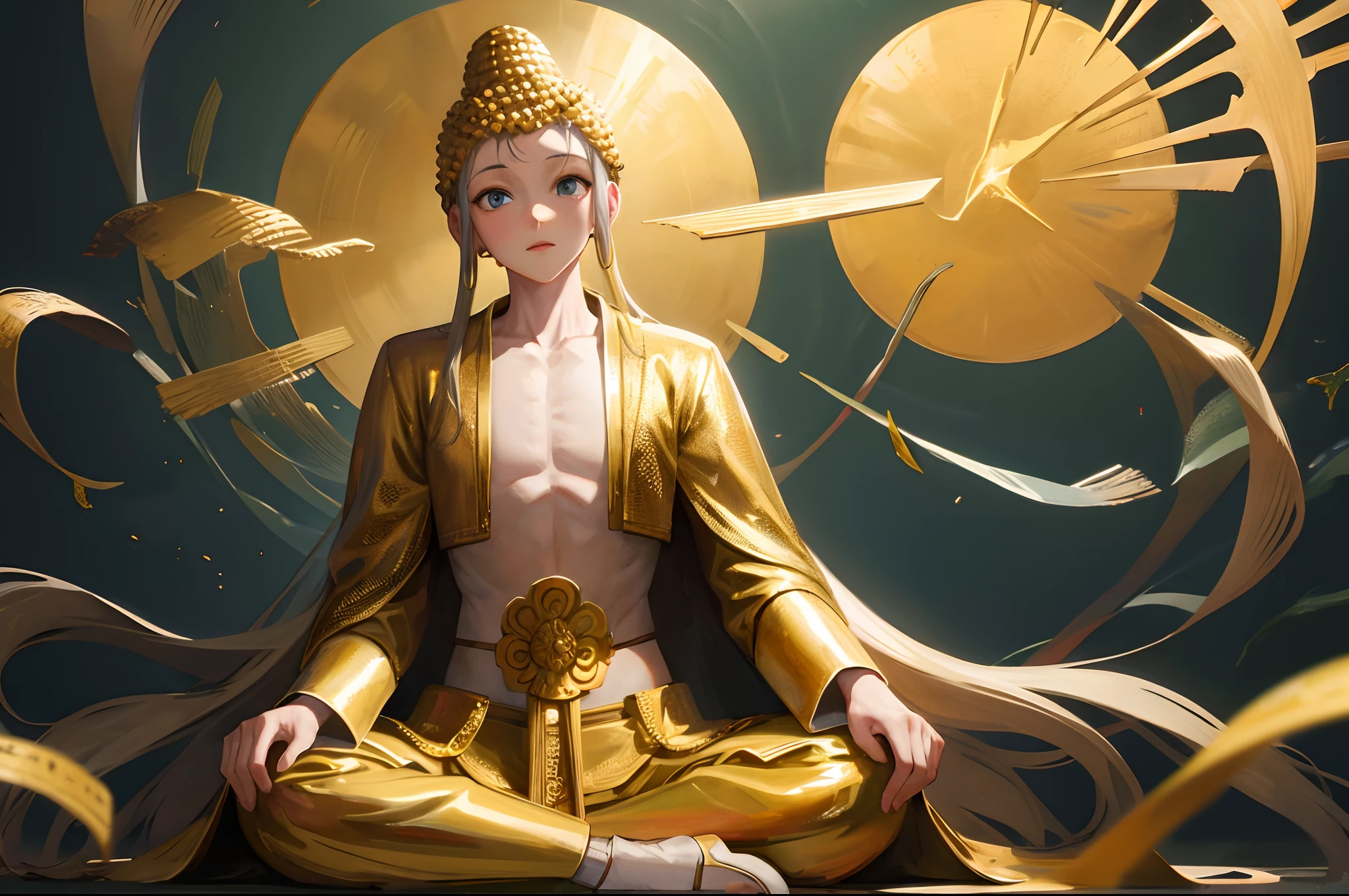 The background is mysterious and golden Buddha