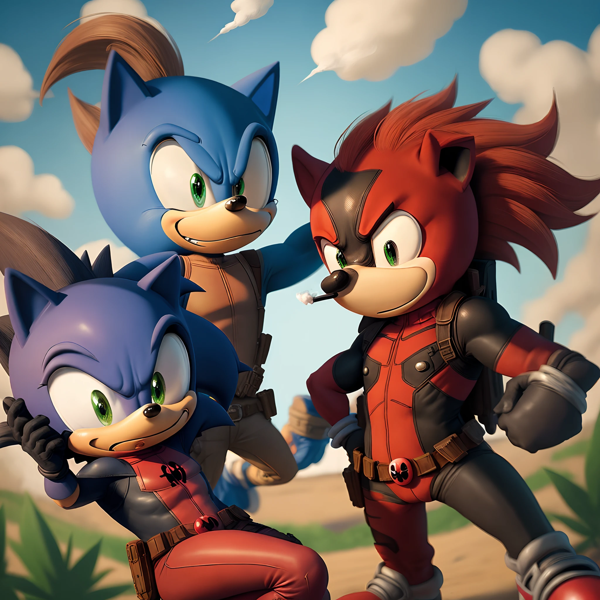 deadpool and sonic the hedgehog smoking marijuana