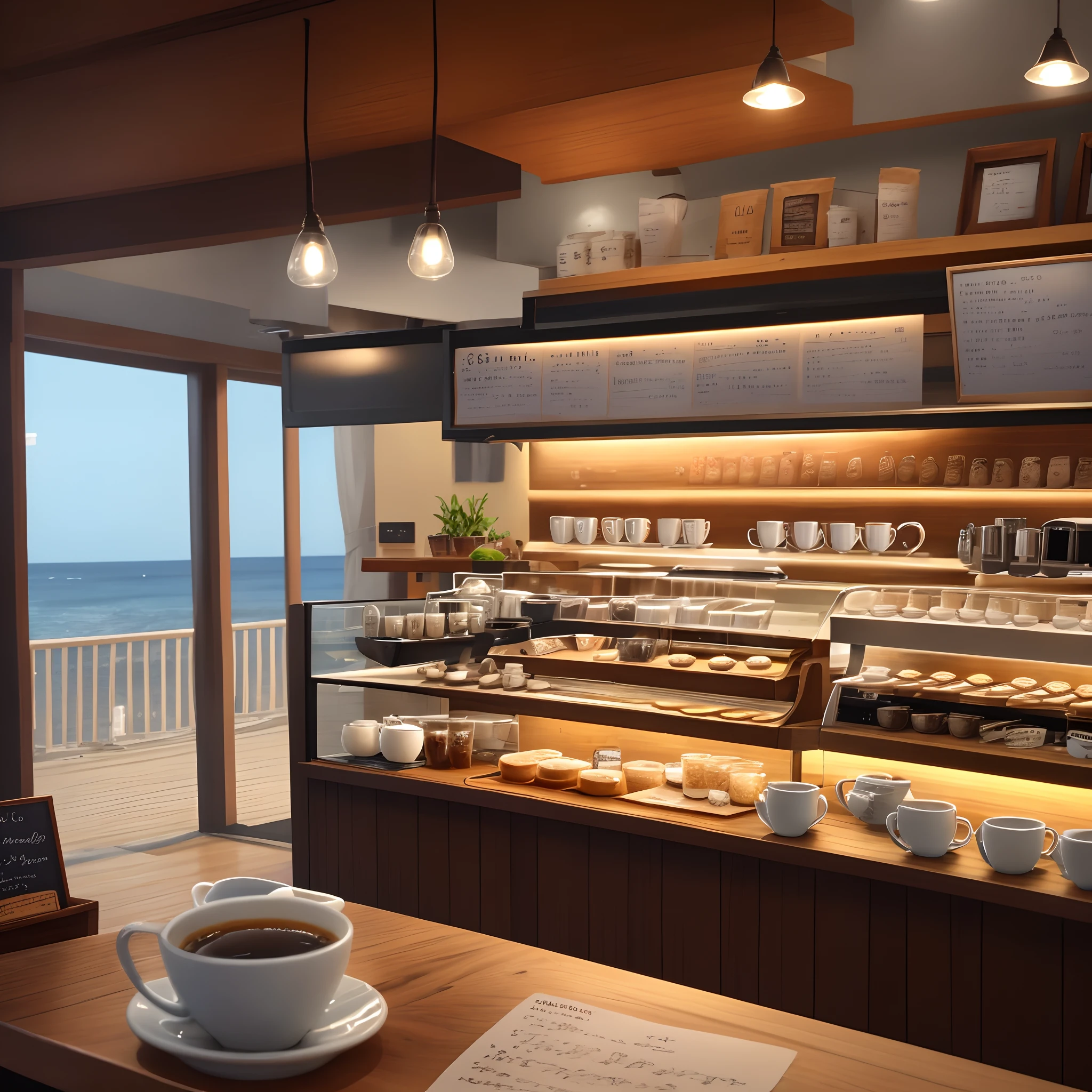 Homestay coffee shop by the sea writing in the evening