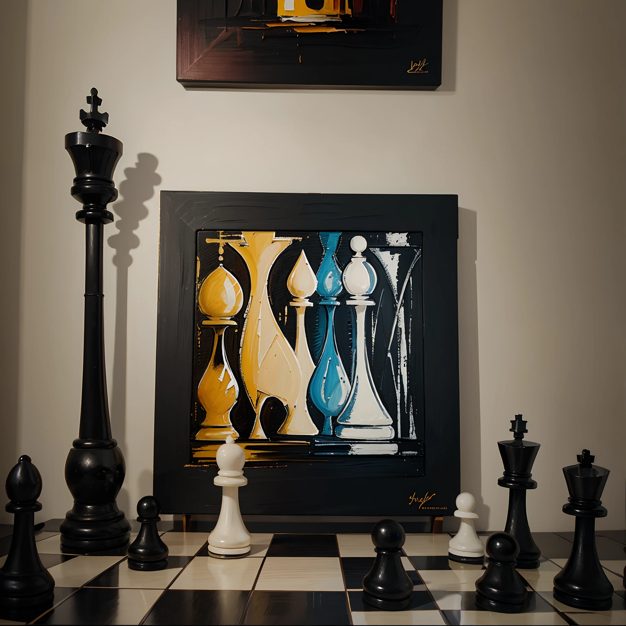 Chessboard, chess piece, abstract ,oil painting, acrylic painting,