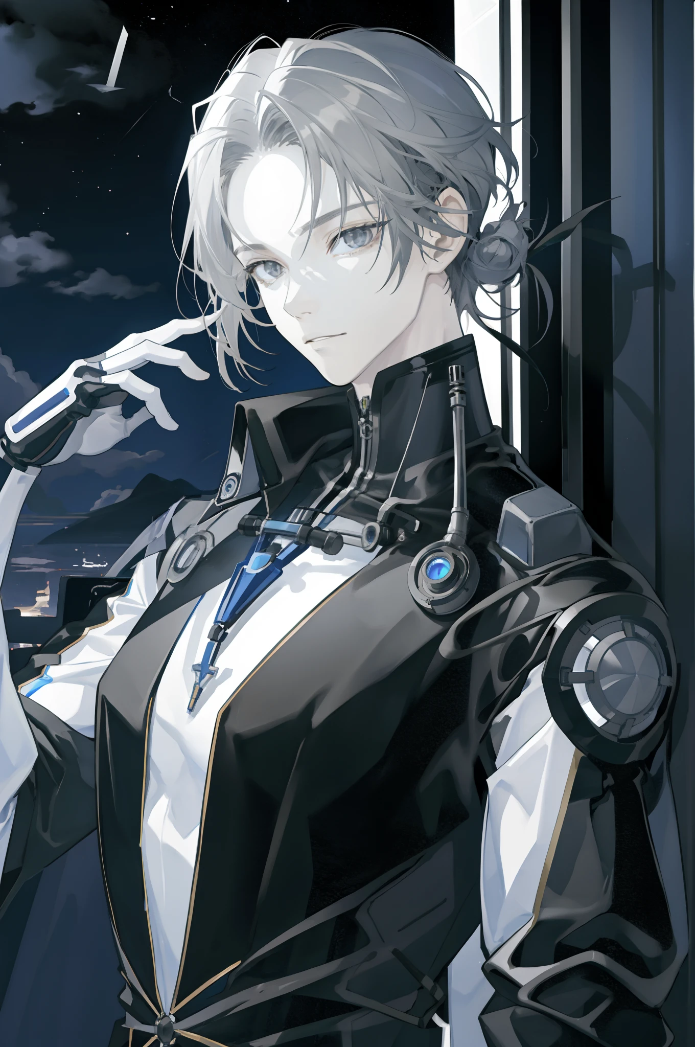 tmasterpiece、Need、1male people、solo person,AS-Adult、A MILF、Tall muscular man、Light theme、chill out,Bionic robots,brunette color hair,Grey eyes frontal,校服