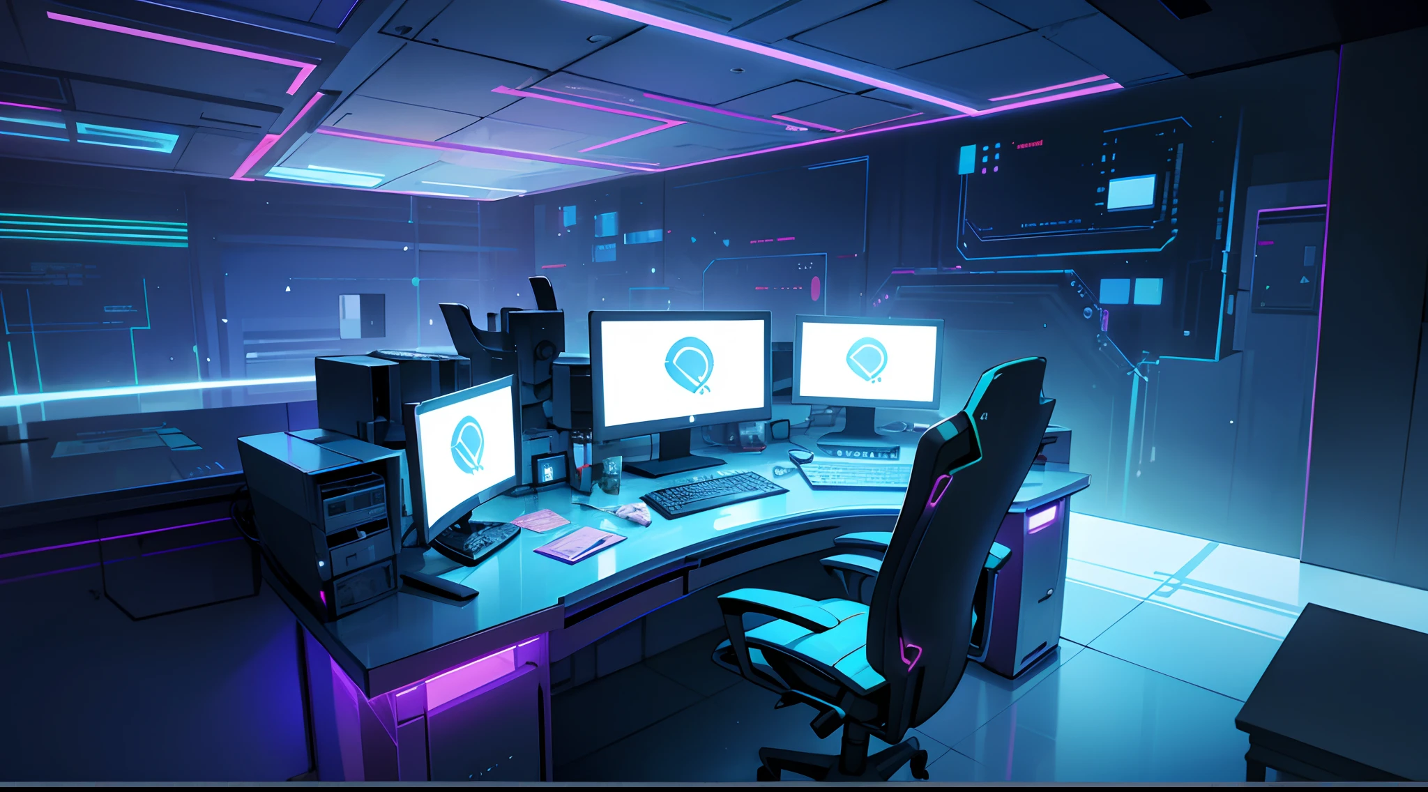 Beautiful Computer Editing Studio Lighting, and Pankh-type cyber background