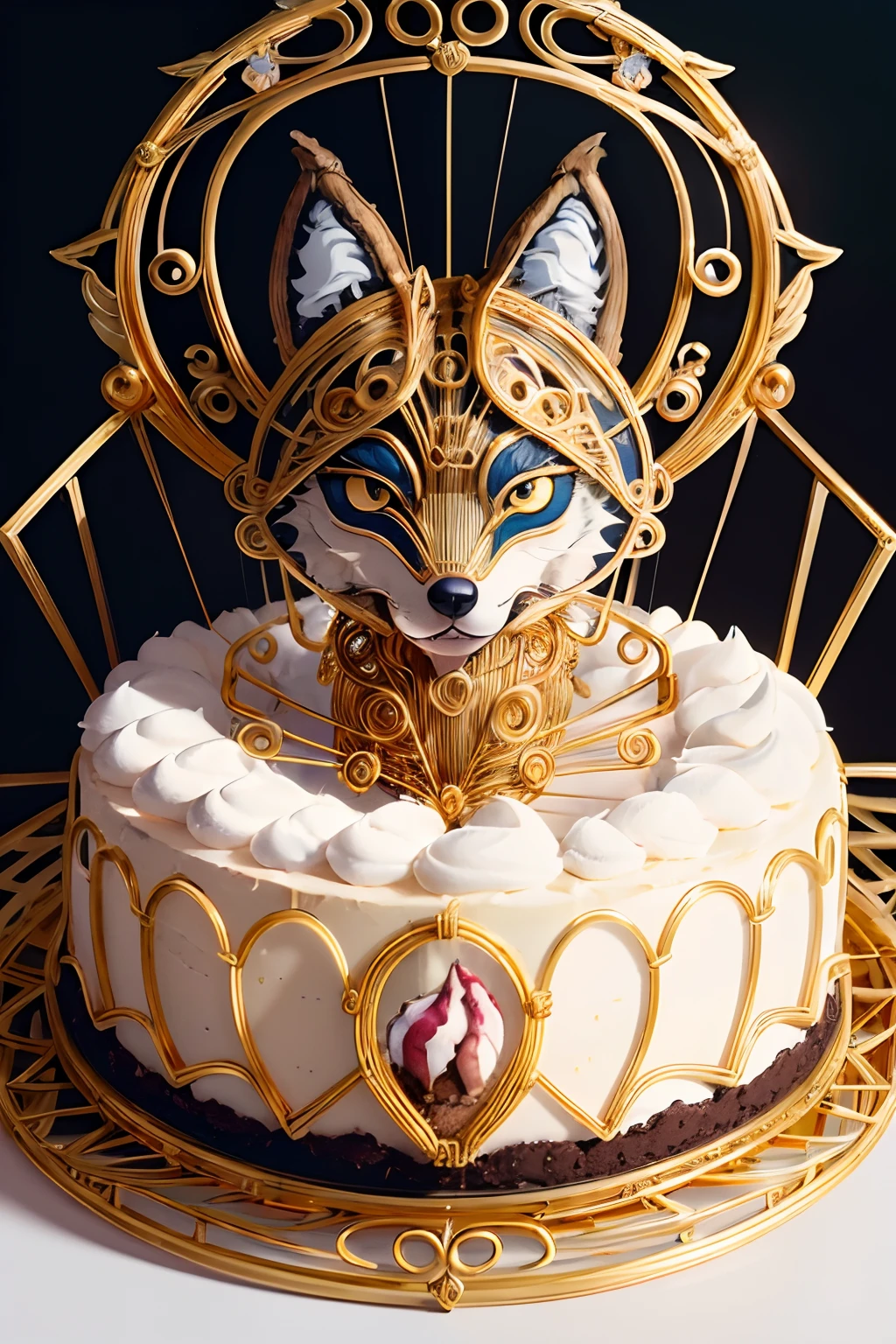 ((golden wire frame craft cute wolf on the wire frame with vector scan cheesecake:1.3)), rich colors masterpiece, (surreal whimsical detail paint art:1.3), very cute concept art of intricate insane detailed a illustration, conceptual contrast, ((intricate insane details:1.3)), (((highly quality:1.3))),