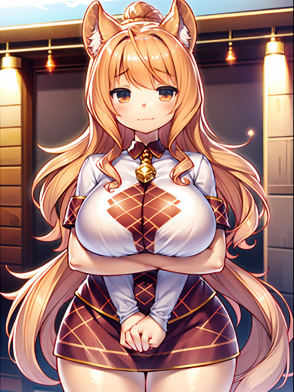 furry, white fur, ultra cute face, red elements on fur, glowing t-shrt, beautiful lights and shadows, ambient light, ultra detailed fur, volumetric light, Cat girl, big boobs, thicc, plump, chubby