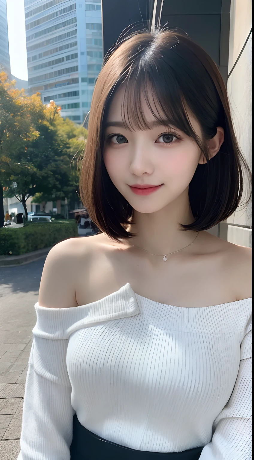 finely detail, hight resolution, hightquality、Perfect dynamic composition, Beautiful detailed eyes, Medium Hair, small tits、Natural Color Lip,Kamimei、Shibuya、20 years girl、1 persons、Transparent skin、Glowing hair、masutepiece, Best Quality, Ultra-detailed, finely detail, hight resolution, 8K、The correct state of the human body、Gravure Model Pose,Photographed with hair fluttering in the wind,The whole body is reflected((nature cafe background)),((Colossal tits:1.3)),((I can see the cleavage:1.5,off shoulder large white t-shirt:1.5,My clothes are off and my shoulders are visible,without shoulder straps,pleatedskirt)),((sit on a bench,thigh visible))