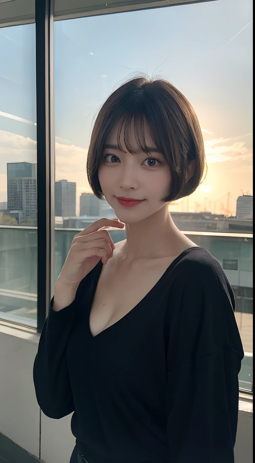 randome pose, mix4, (8K, Raw photography, top-quality, masterpiece: 1.45), (realisitic, Photorealsitic: 1.37), one girls, cute little, A smile、Cityscape, natta, profetional lighting, plain,a park,photon maping, Radio City, physically-based renderingt, Gradient black hair, white hair, Hair Straight Bob Cut,gals,a handsome, girl with, large full breasts,long-sleeve,Autumn clothes,Autumn outfit,top quality photo, hight resolution, 1080p, (clearface), (Detailed face description), (Detailed hand description), (masterpiece), realisticlying, extreme light and shadows, dishevled hair, masterpiece, lush detail, (Fine facial features), (Highest Quality Photos), (masterpiece), (finely eye), dual、Look in front of you, Fine clavicle,Emphasis on the armpits、Show lower milk,