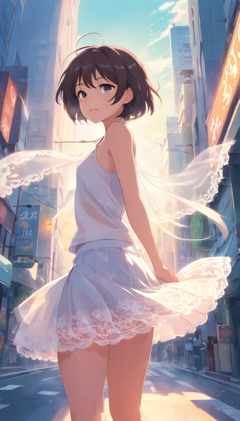The white_Skirt、full bodyesbian、ssee-through、lacy clothing、ssee-through,Open_Lingerie,A skirt that flutters in the wind,Open_breast enhancement,,