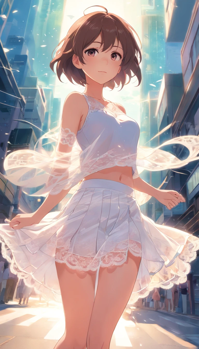 White the_Skirt、full bodyesbian、see -through、lacy clothing、teats see through,Open_lingerie,A skirt that flutters in the wind,open_breast,,