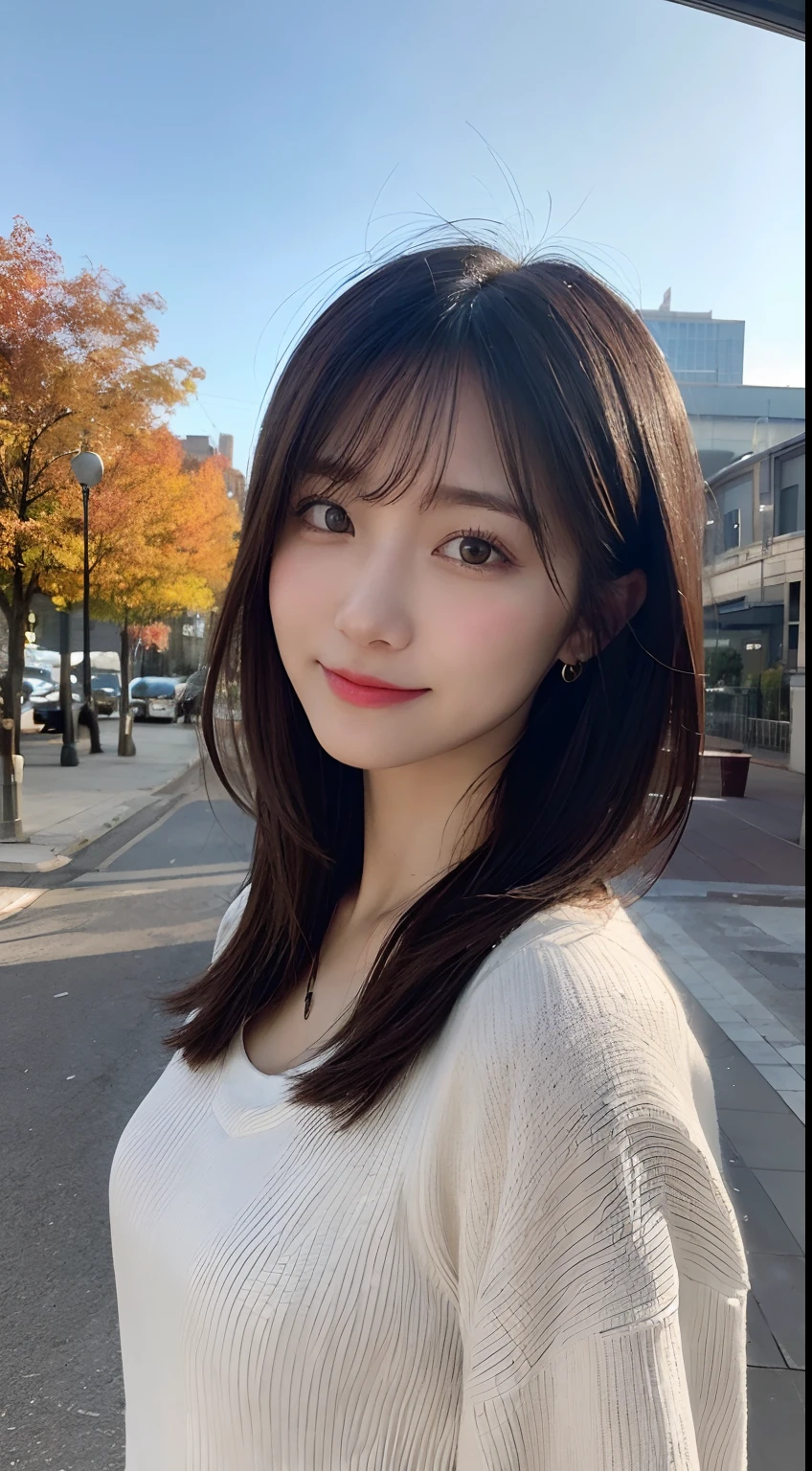 table top, highest quality, shape, Super detailed, finely, High resolution, 8k wallpaper, 完璧なダイナミックな構shape, beautiful and detailed eyes, Tokyo trend knit dress, small breasts, natural color lip,cute smile,20 year old girl、beautiful and detailed face、perfect and beautiful face,Big eyes、beautiful detailed face、perfect and beautiful double eyelids、blur the background、perfect and beautiful face、Feminine poses、blur the background、slim face and style、blur background、beautiful straight hair、Tokyo Station、She is wearing a black fine mink coat.、beautiful and detailed eyes、Beautiful and detailed double、sexy face、sexy face