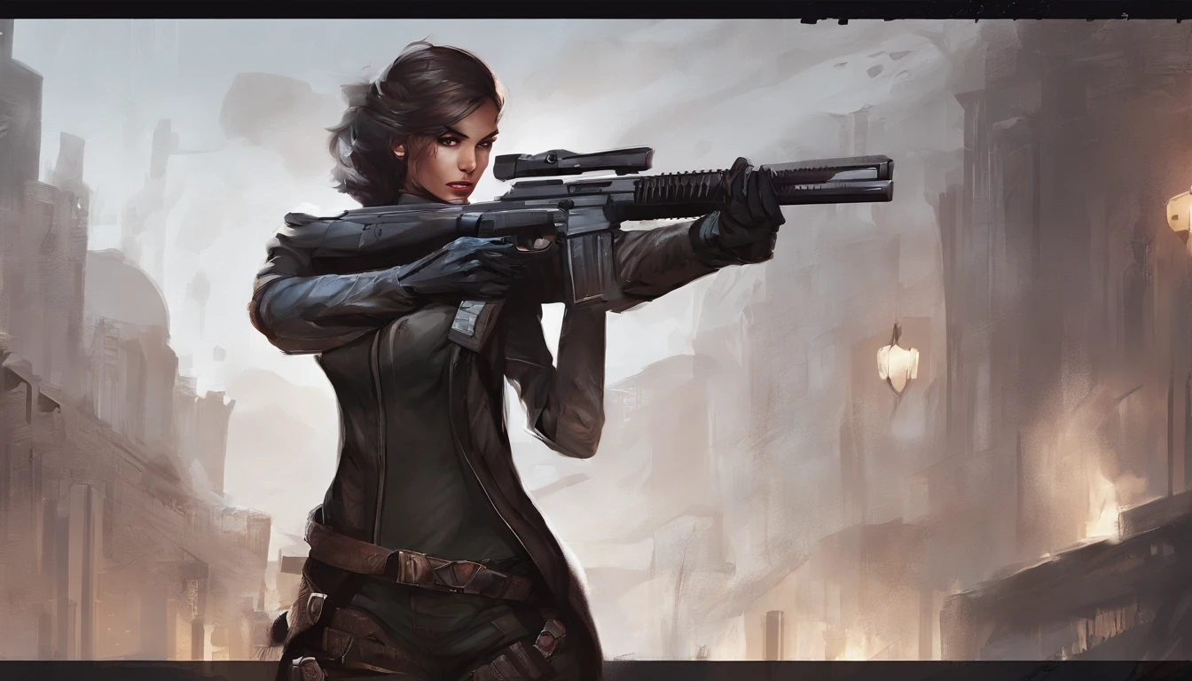 Attractive female assassin holding a gun