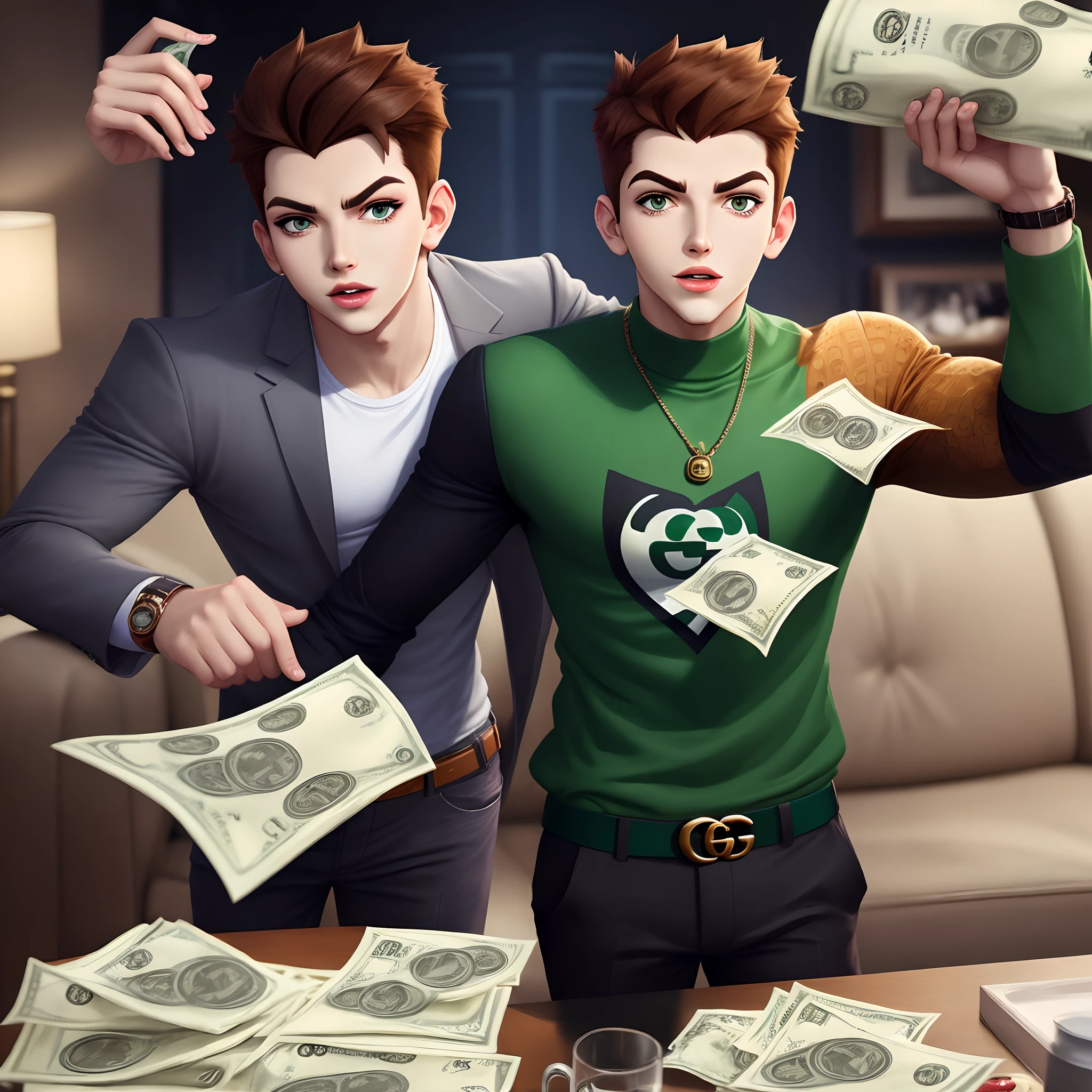 Ben 10 wearing Gucci holding up money