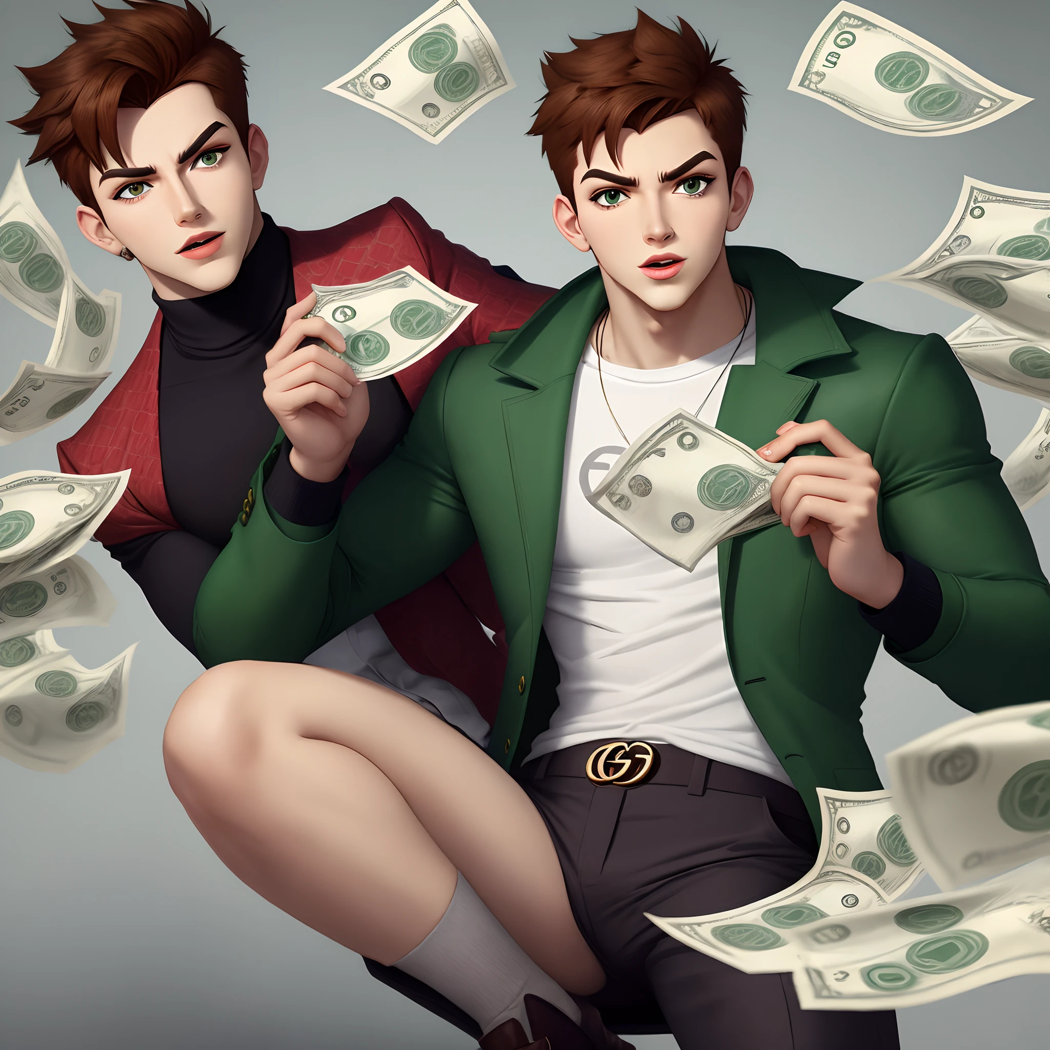 Ben 10 wearing Gucci holding up money