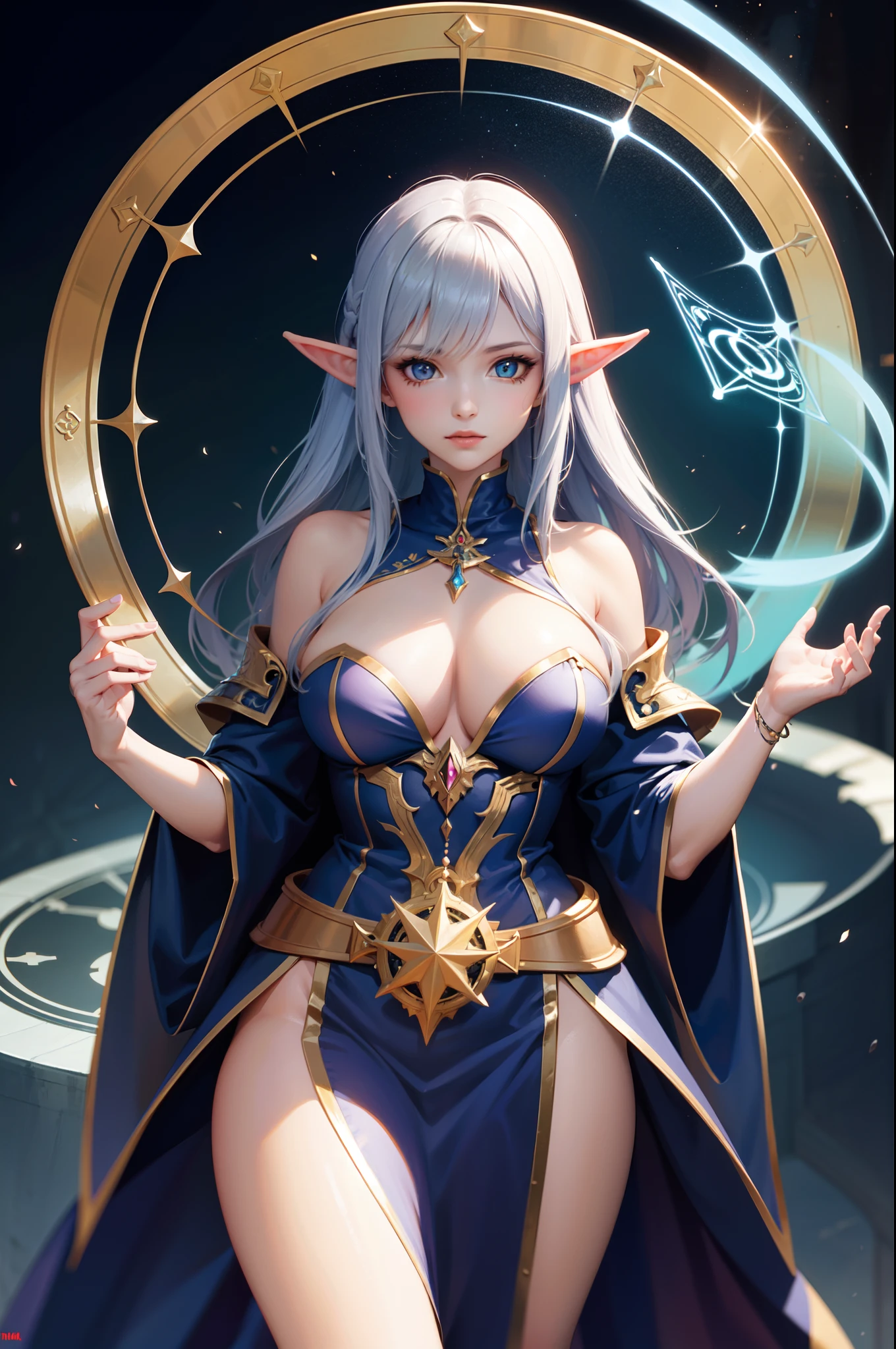 1girl, arcane sorcerer, medium breasts, high elf, magic globe, magic circle, epic details, ultra detailed artwork,