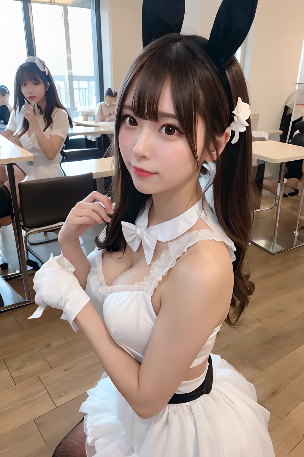 Profile of a woman in a bunny girl costume、Wearing a bunny girl costume、A sexy、Ceremony、[photos realistic]!!,Candid flash photography、magnifica、Horizontal composition
