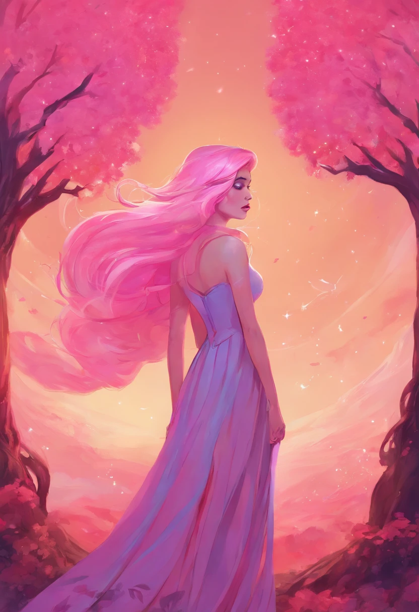 Persephone de Lore Olympus avec des longs cheveux rose et une peau rose. Dressed up for Halloween